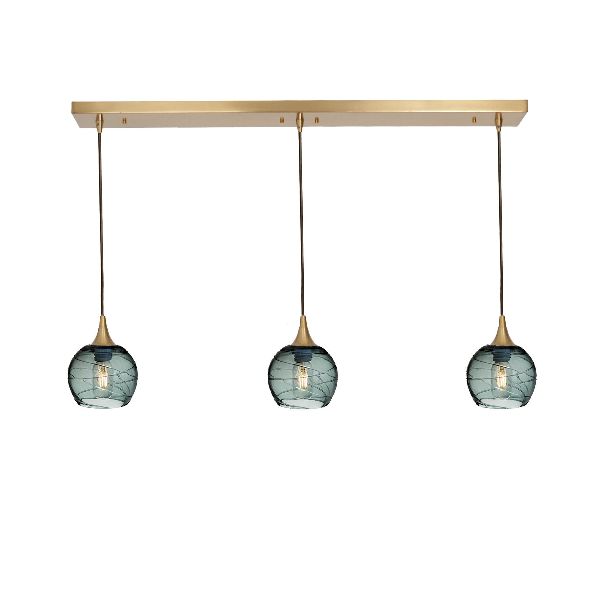 763 Spun: 3 Pendant Linear Chandelier-Glass-Bicycle Glass Co - Hotshop-Slate Gray-Polished Brass-Bicycle Glass Co