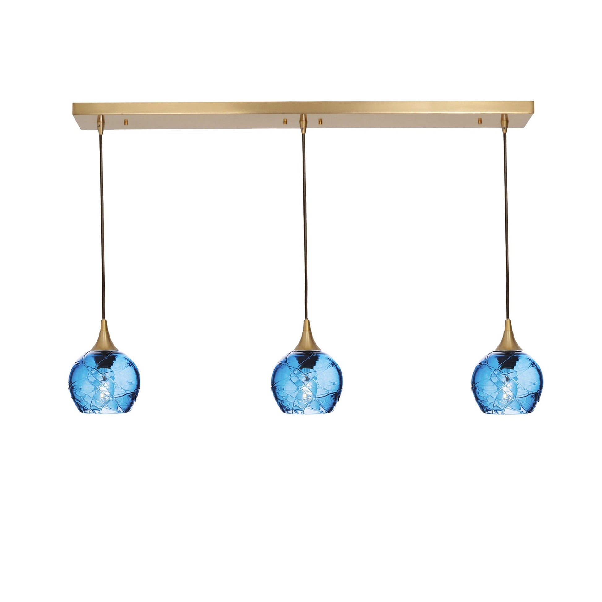 763 Spun: 3 Pendant Linear Chandelier-Glass-Bicycle Glass Co - Hotshop-Steel Blue-Polished Brass-Bicycle Glass Co