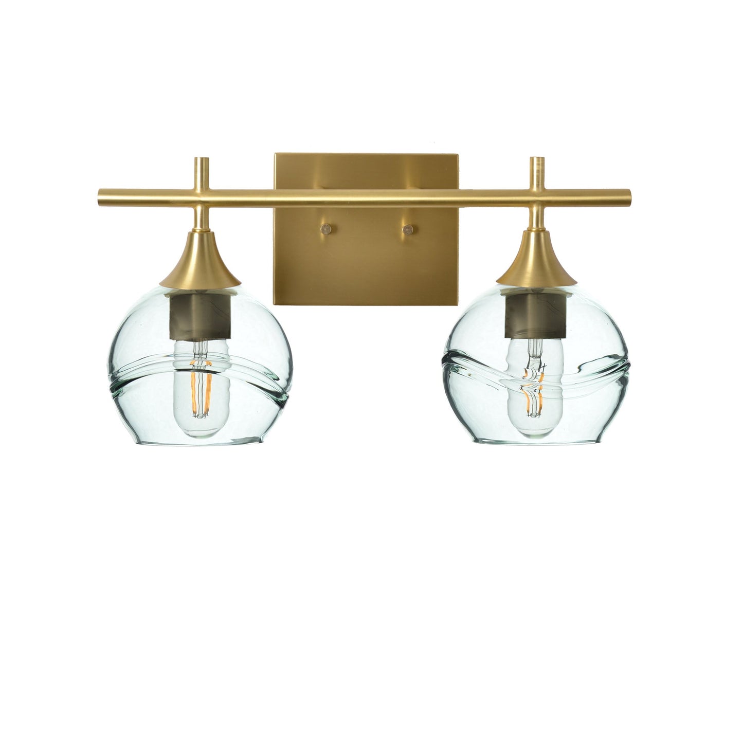 763 Swell: 2 Light Wall Vanity-Glass-Bicycle Glass Co - Hotshop-Eco Clear-Satin Brass-Bicycle Glass Co