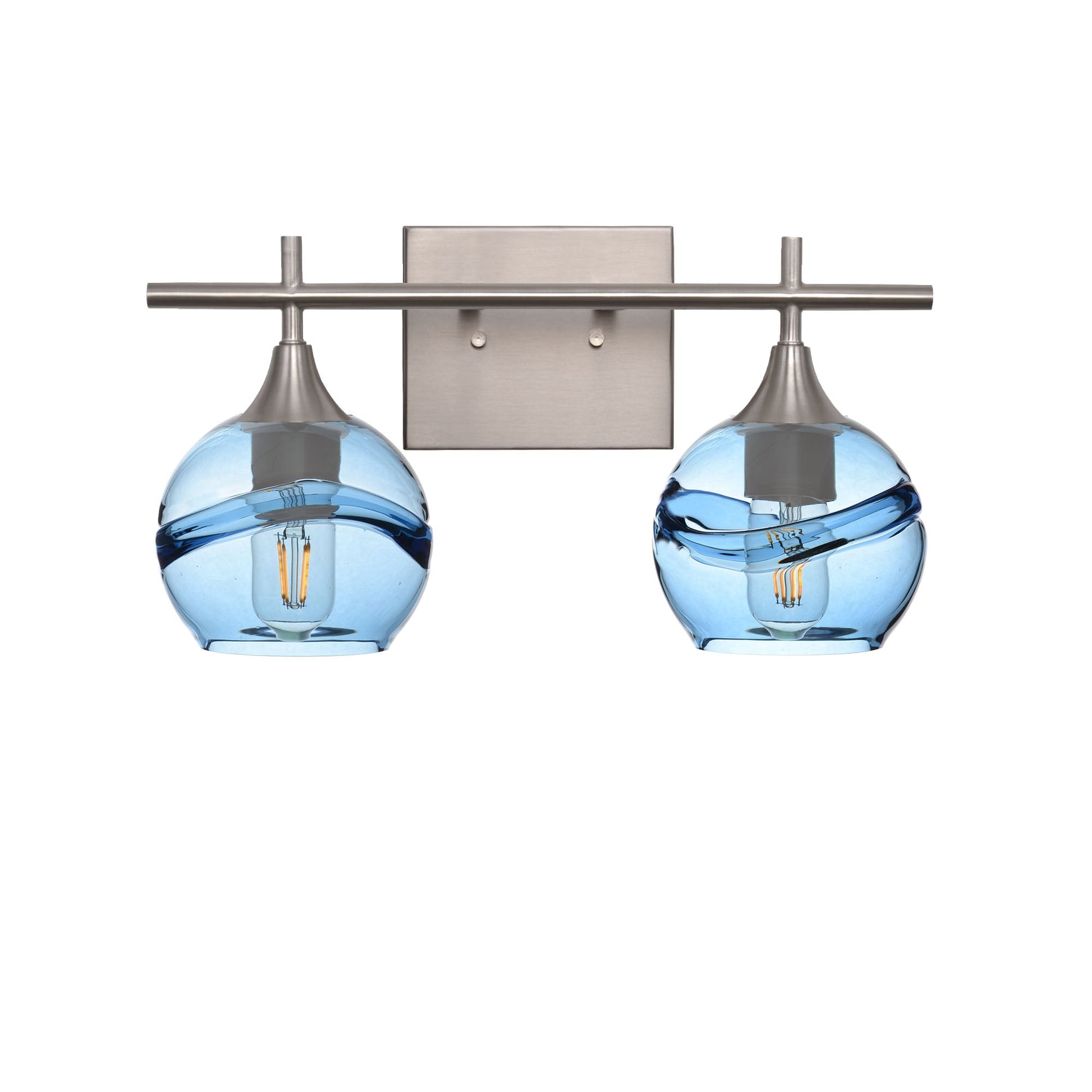 763 Swell: 2 Light Wall Vanity-Glass-Bicycle Glass Co - Hotshop-Steel Blue-Brushed Nickel-Bicycle Glass Co