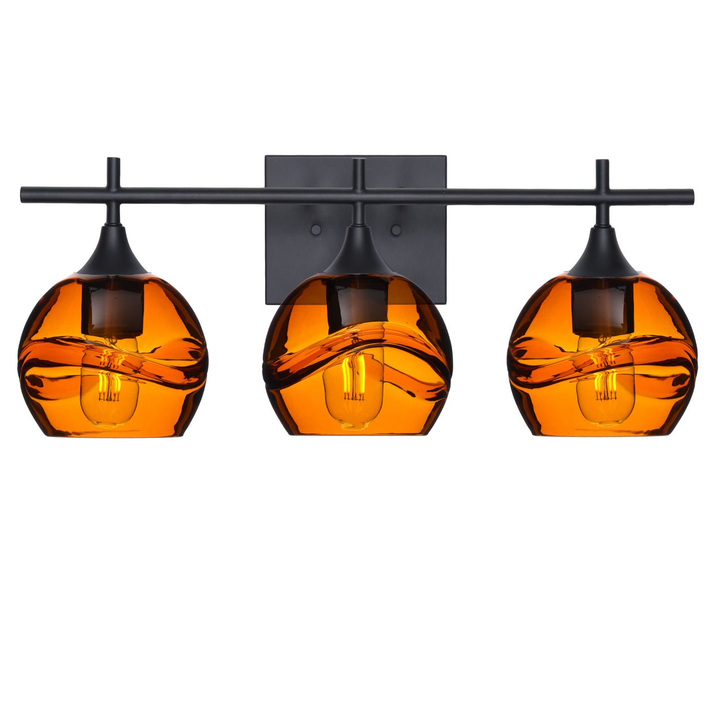 763 Swell: 3 Light Wall Vanity-Glass-Bicycle Glass Co - Hotshop-Golden Amber-Matte Black-Bicycle Glass Co