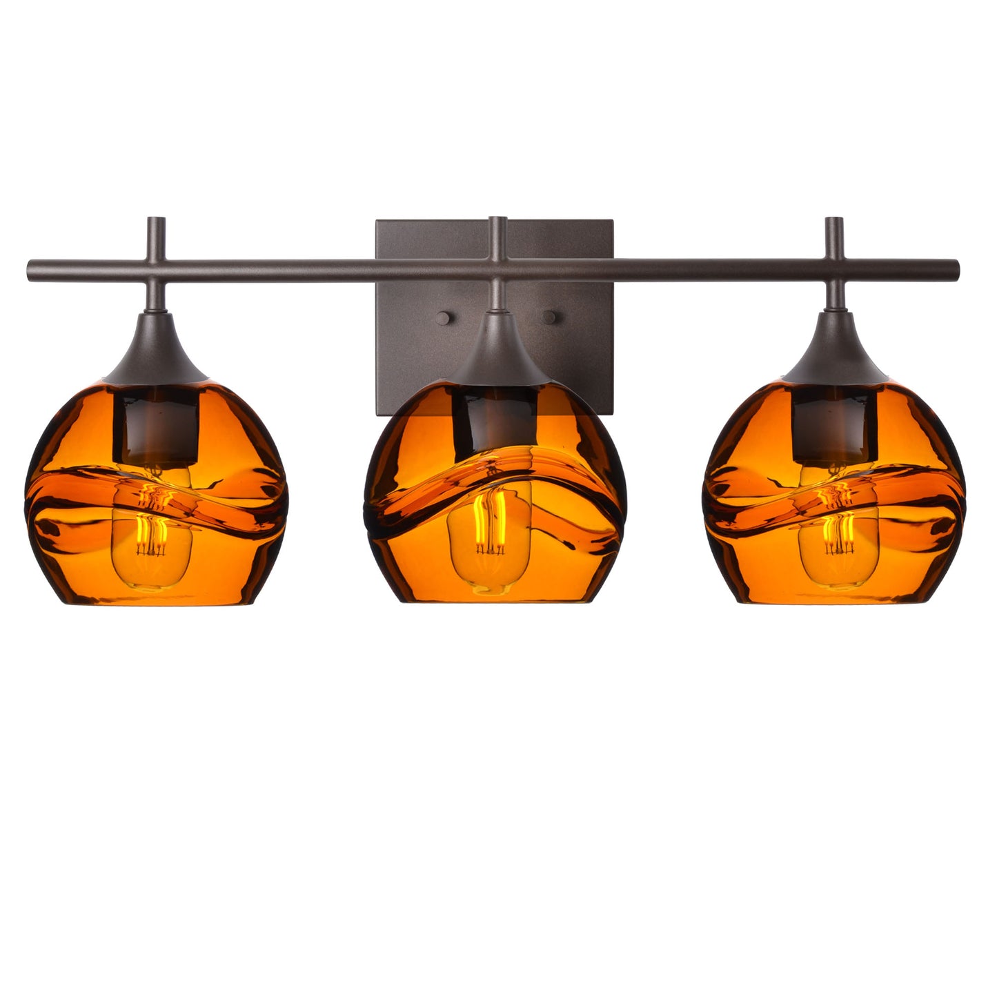 763 Swell: 3 Light Wall Vanity-Glass-Bicycle Glass Co - Hotshop-Golden Amber-Antique Bronze-Bicycle Glass Co