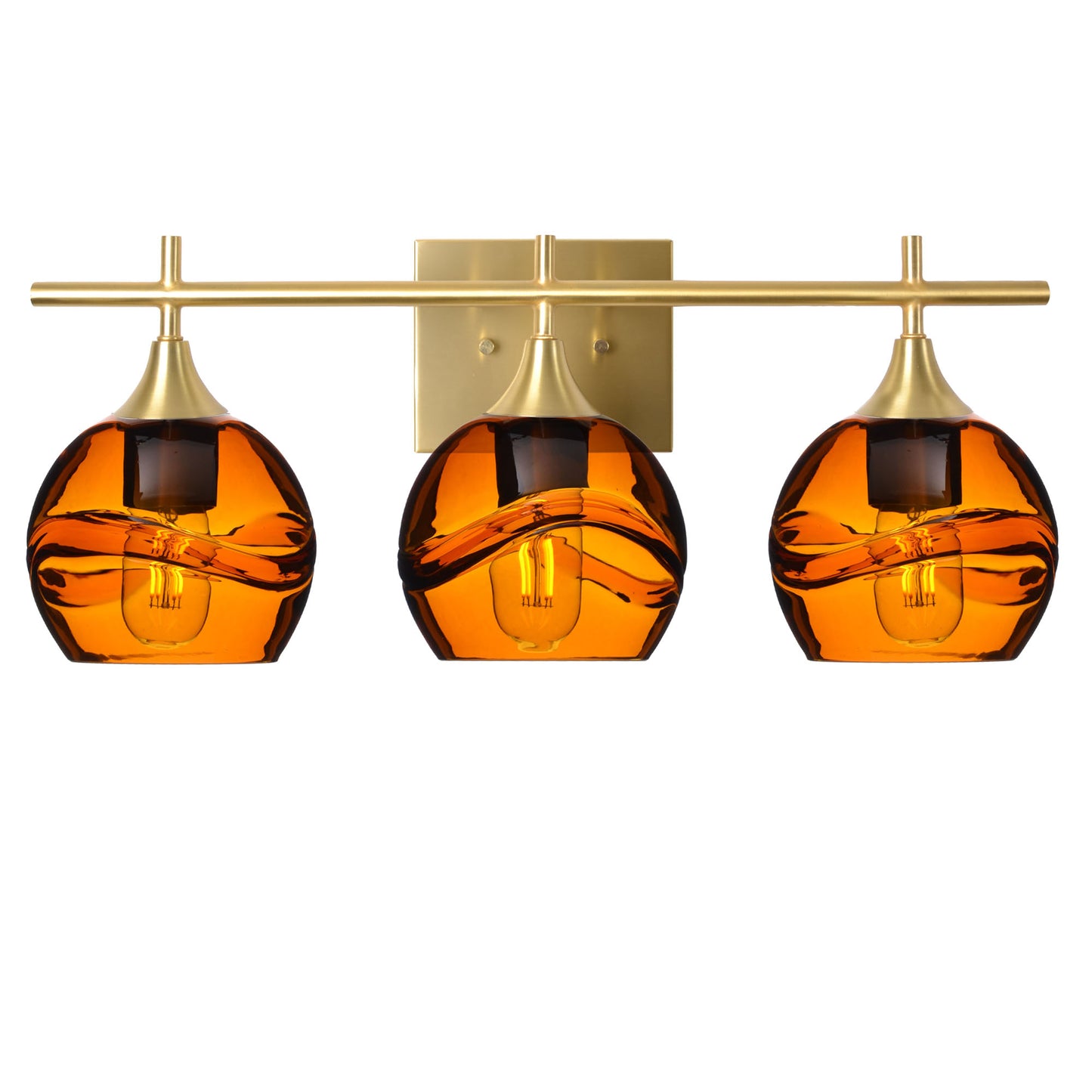 763 Swell: 3 Light Wall Vanity-Glass-Bicycle Glass Co - Hotshop-Golden Amber-Polished Brass-Bicycle Glass Co