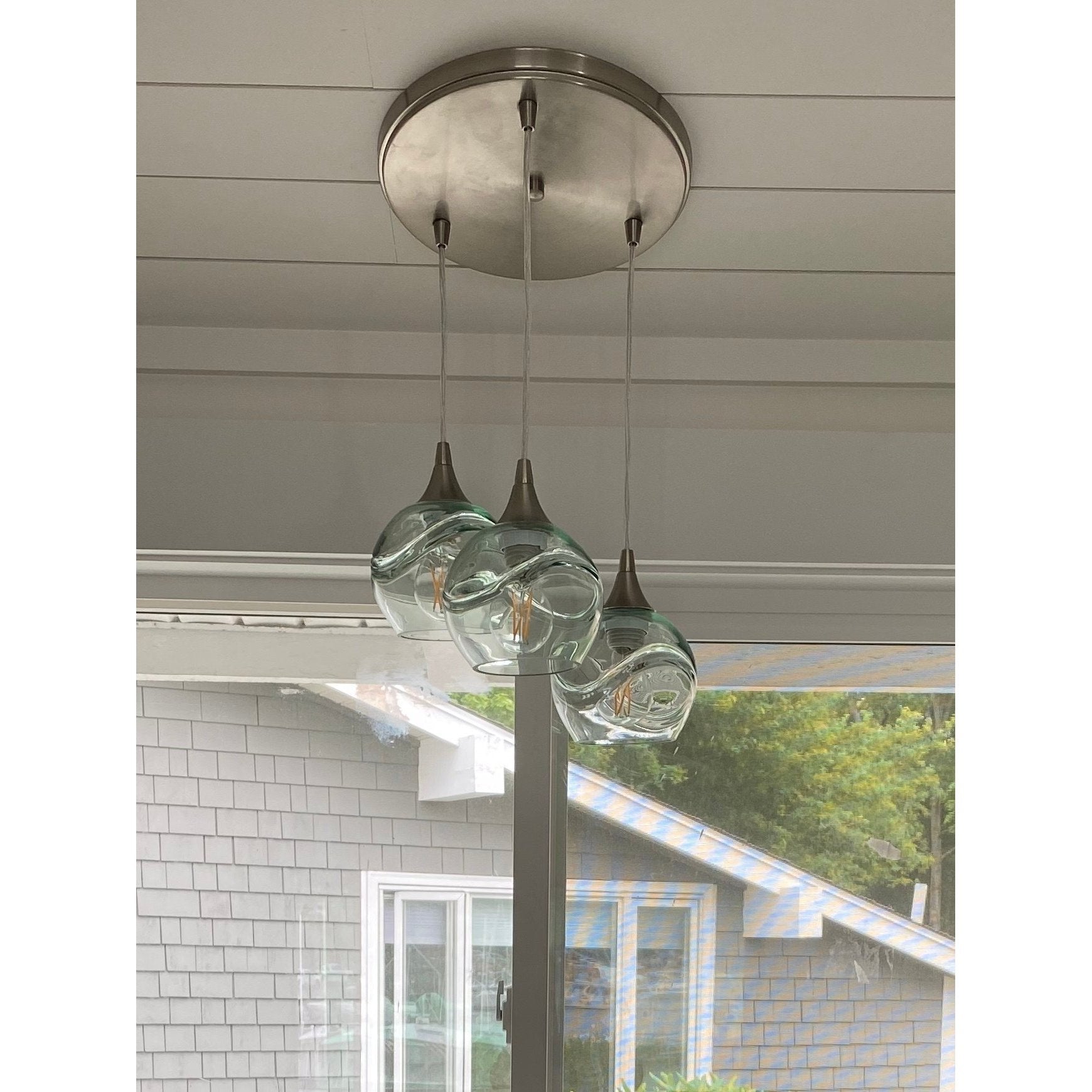 763 Swell: 3 Pendant Cascade Chandelier-Glass-Bicycle Glass Co-Steel Blue-Bicycle Glass Co