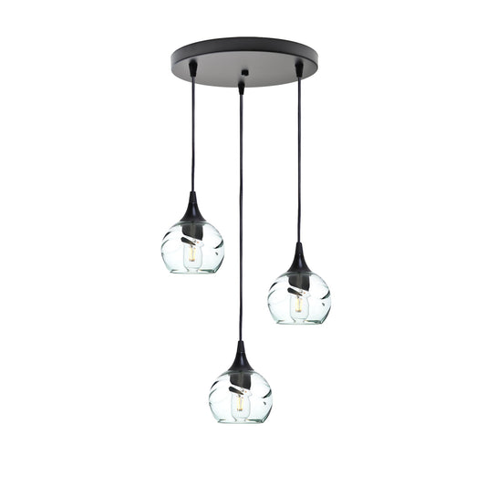 763 Swell: 3 Pendant Cascade Chandelier-Glass-Bicycle Glass Co - Hotshop-Steel Blue-Matte Black-Bicycle Glass Co