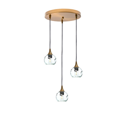 763 Swell: 3 Pendant Cascade Chandelier-Glass-Bicycle Glass Co - Hotshop-Eco Clear-Polished Brass-Bicycle Glass Co