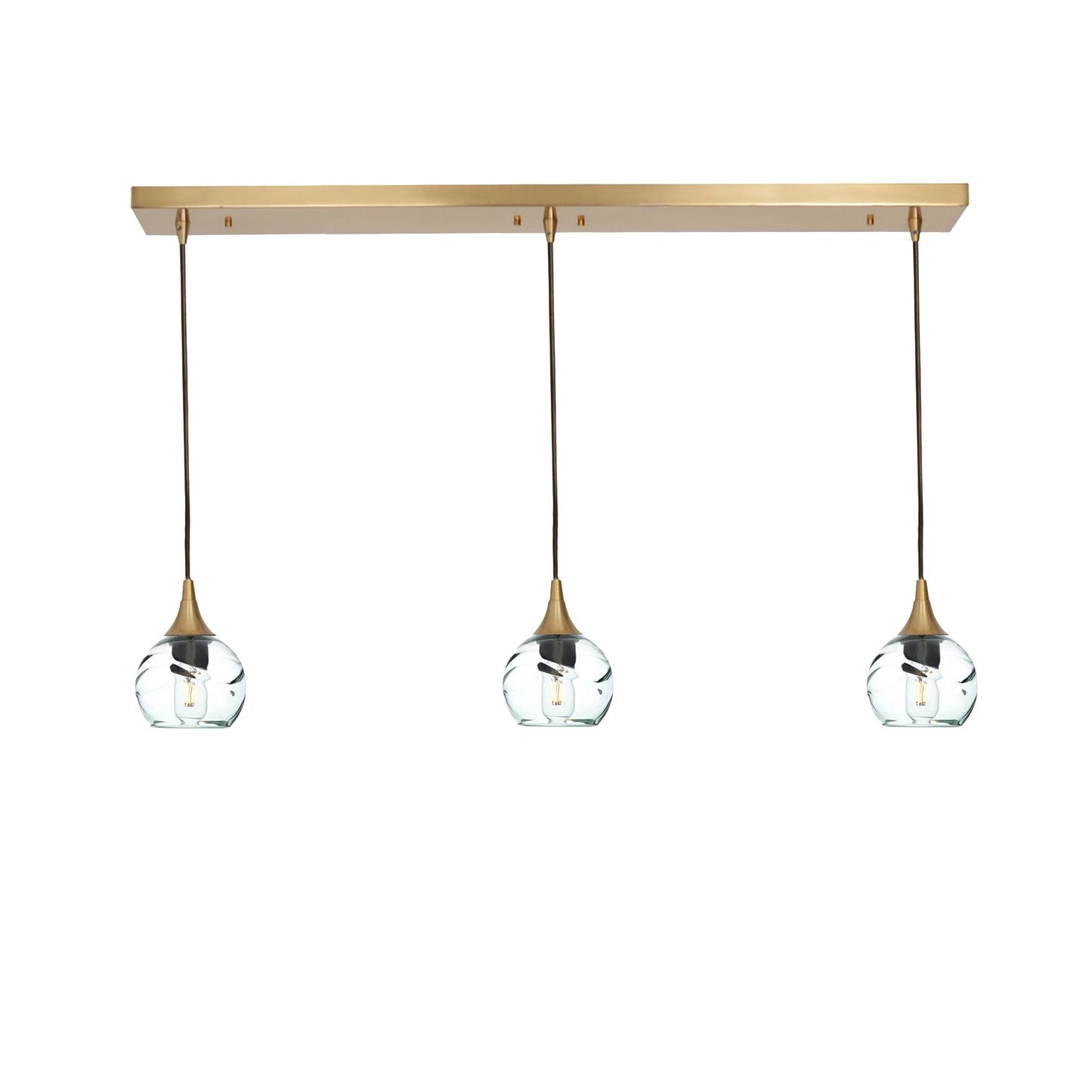 763 Swell: 3 Pendant Linear Chandelier-Glass-Bicycle Glass Co - Hotshop-Eco Clear-Polished Brass-Bicycle Glass Co