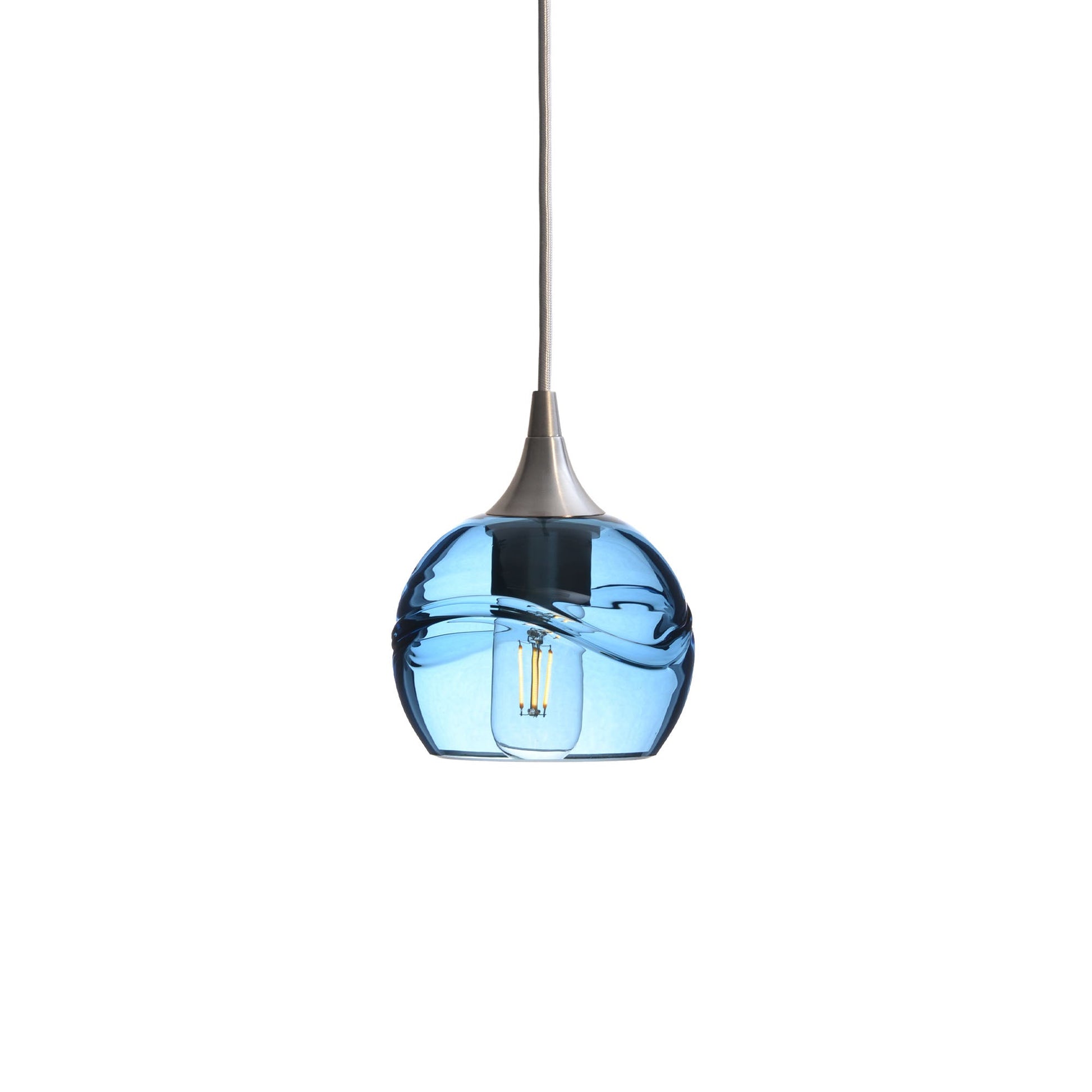 763 Swell: Single Pendant Light-Glass-Bicycle Glass Co - Hotshop-Steel Blue-Brushed Nickel-Bicycle Glass Co