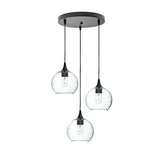 767 3 Pendant Cascade Chandelier-Glass-Bicycle Glass Co - Hotshop-Matte Black - 4ft Cord-Lunar-Eco Clear-Bicycle Glass Co