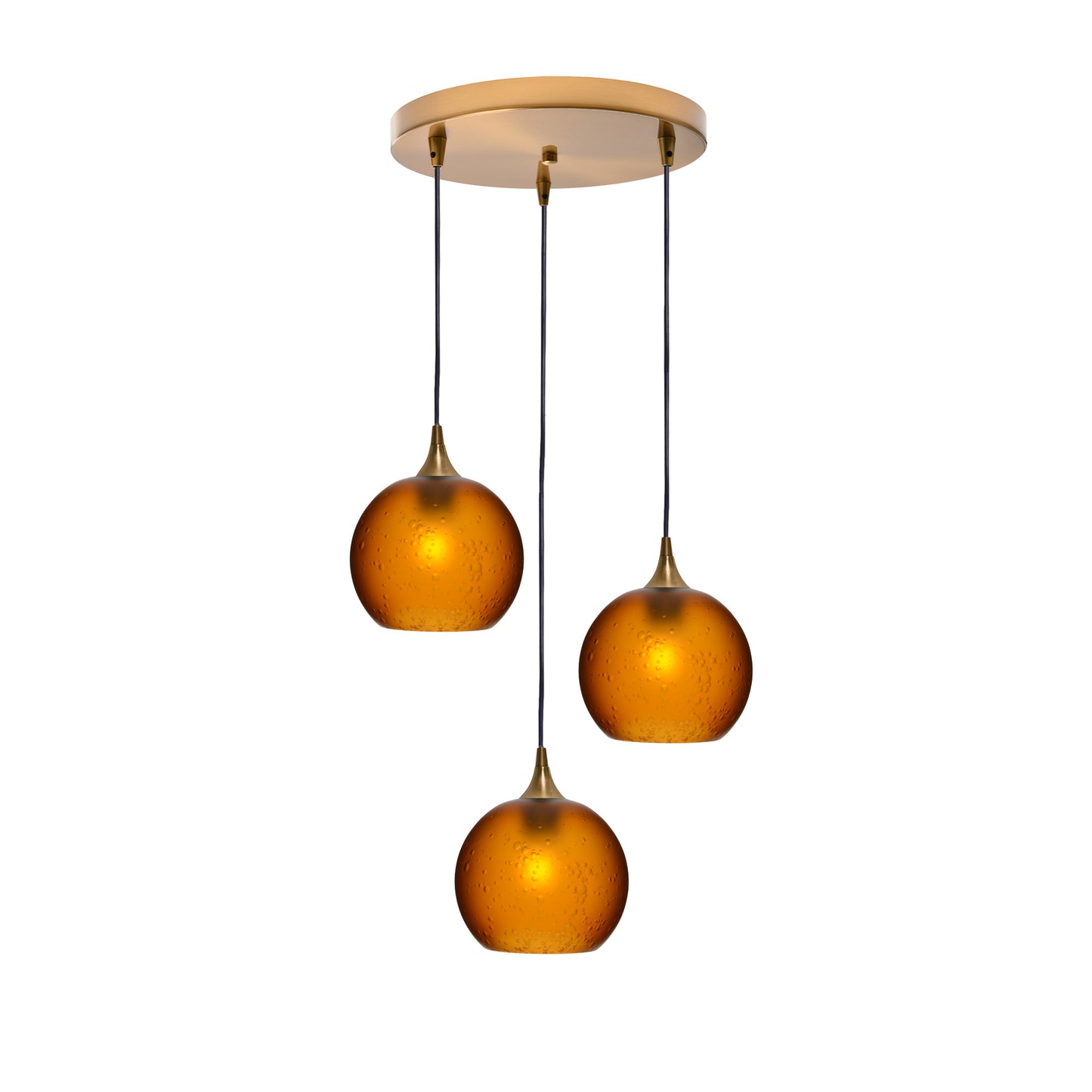 767 3 Pendant Cascade Chandelier-Glass-Bicycle Glass Co - Hotshop-Polished Brass - 4ft Cord-Celestial-Golden Amber-Bicycle Glass Co