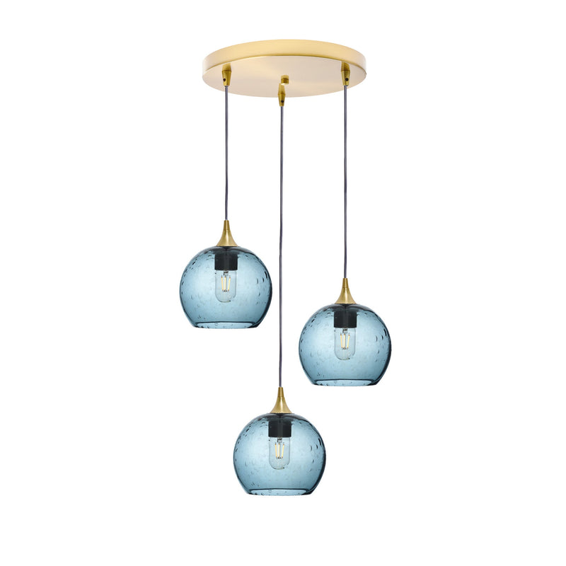 767 3 Pendant Cascade Chandelier — Polished Brass - 4ft Cord / Lunar / Slate Gray
