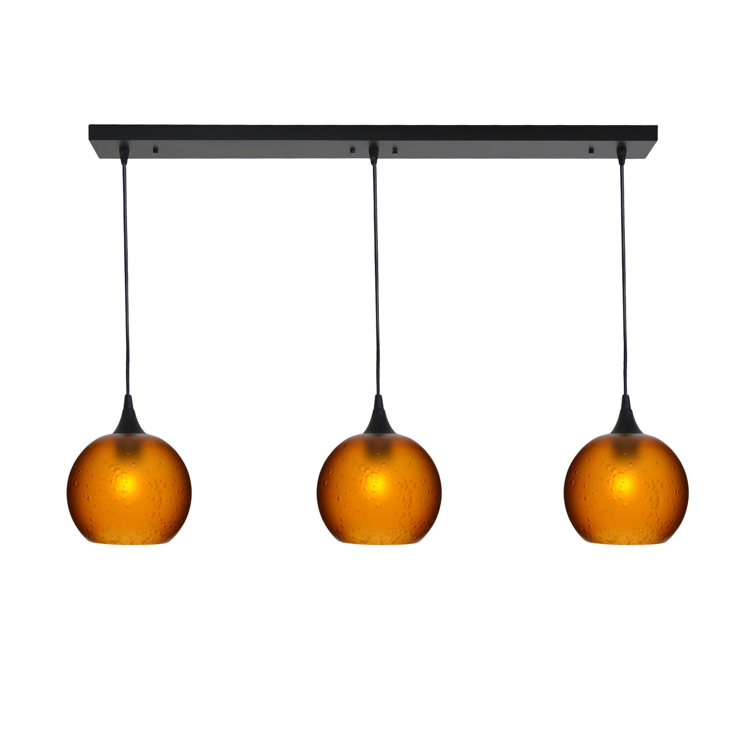 767 3 Pendant Linear Chandelier-Glass-Bicycle Glass Co - Hotshop-Matte Black - 4ft Cord-Celestial-Golden Amber-Bicycle Glass Co