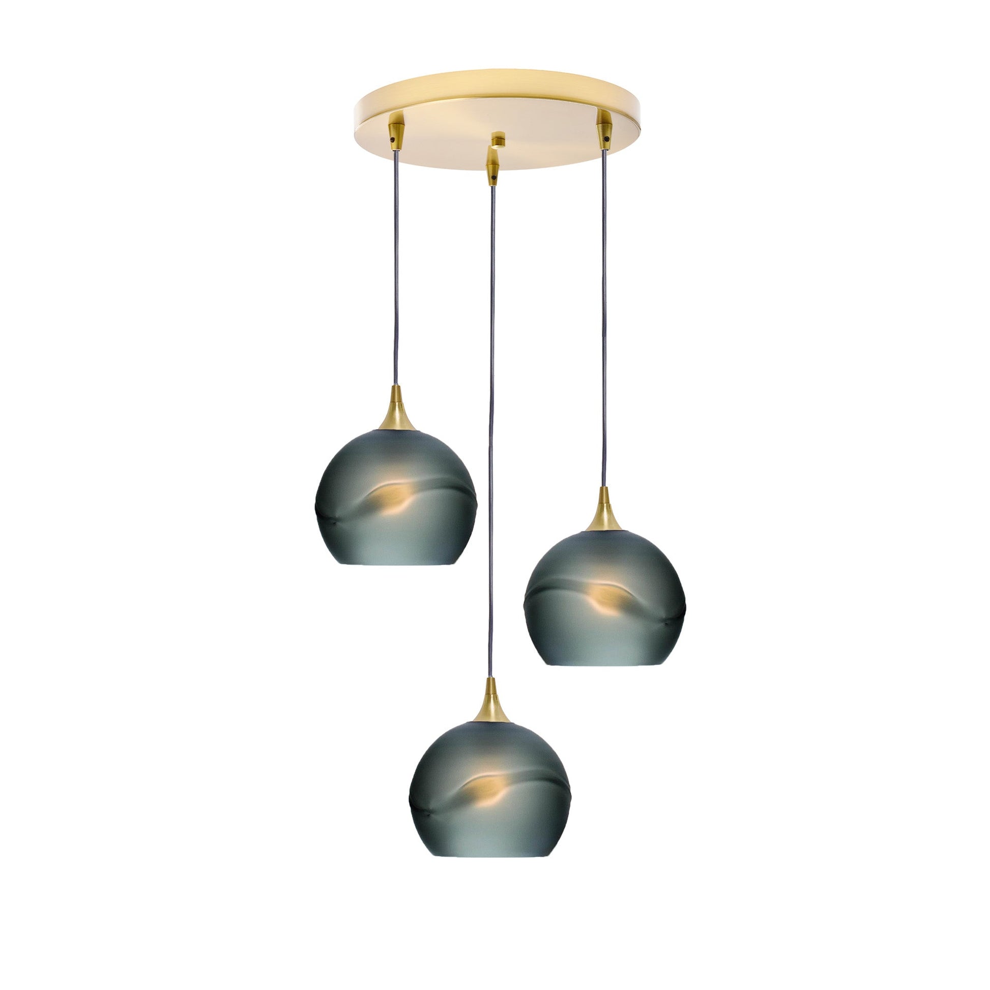 767 Glacial: 3 Pendant Cascade Chandelier-Glass-Bicycle Glass Co - Hotshop-Slate Gray-Polished Brass-Bicycle Glass Co