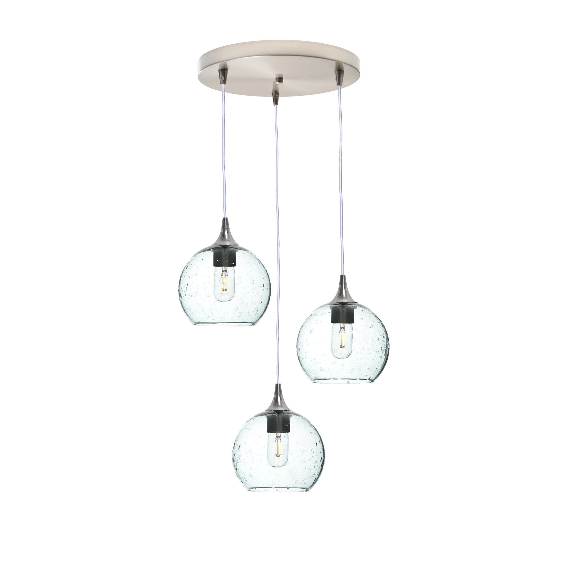 767 Lunar: 3 Pendant Cascade Chandelier-Glass-Bicycle Glass Co - Hotshop-Steel Blue-Antique Bronze-Bicycle Glass Co