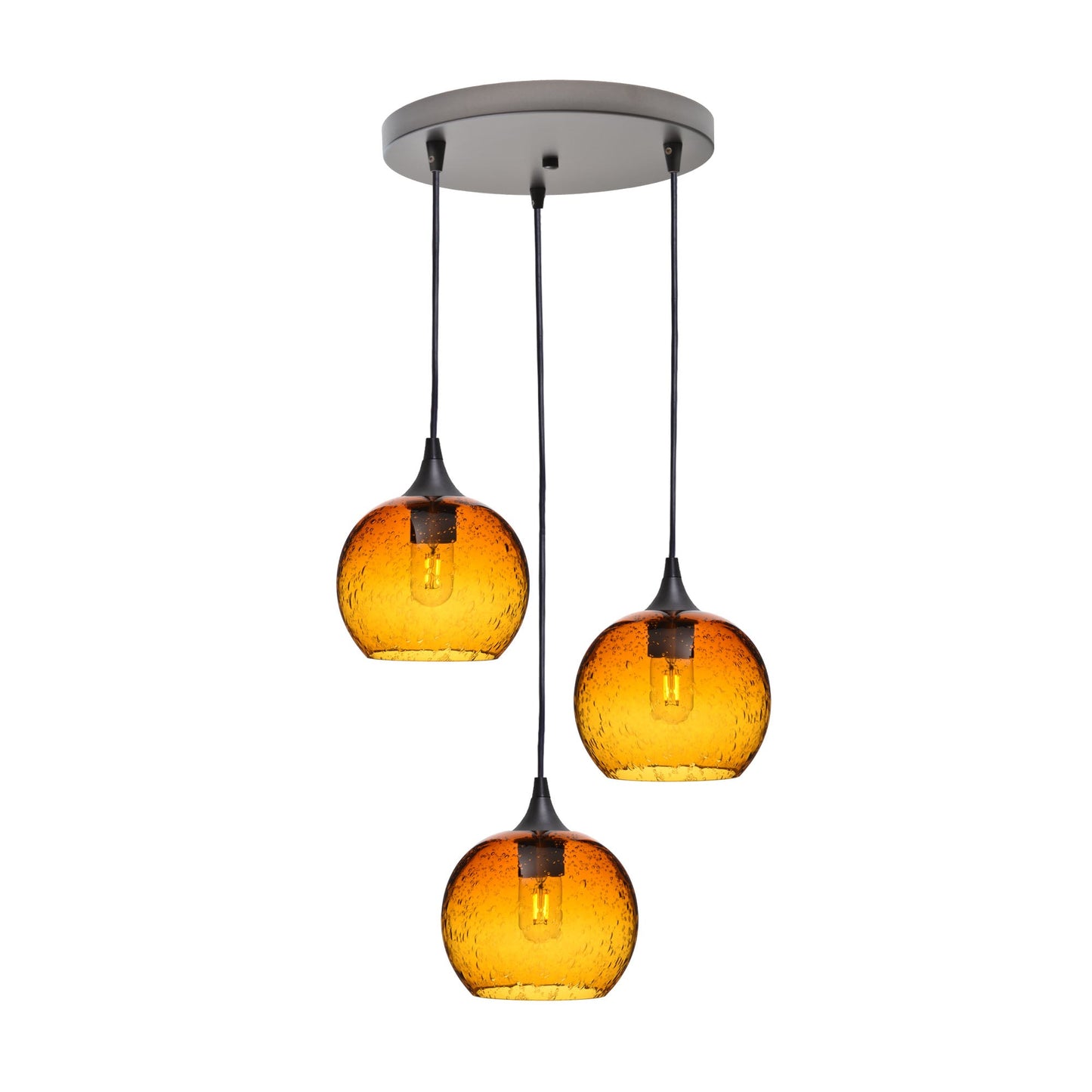 767 Lunar: 3 Pendant Cascade Chandelier-Glass-Bicycle Glass Co - Hotshop-Golden Amber-Antique Bronze-Bicycle Glass Co