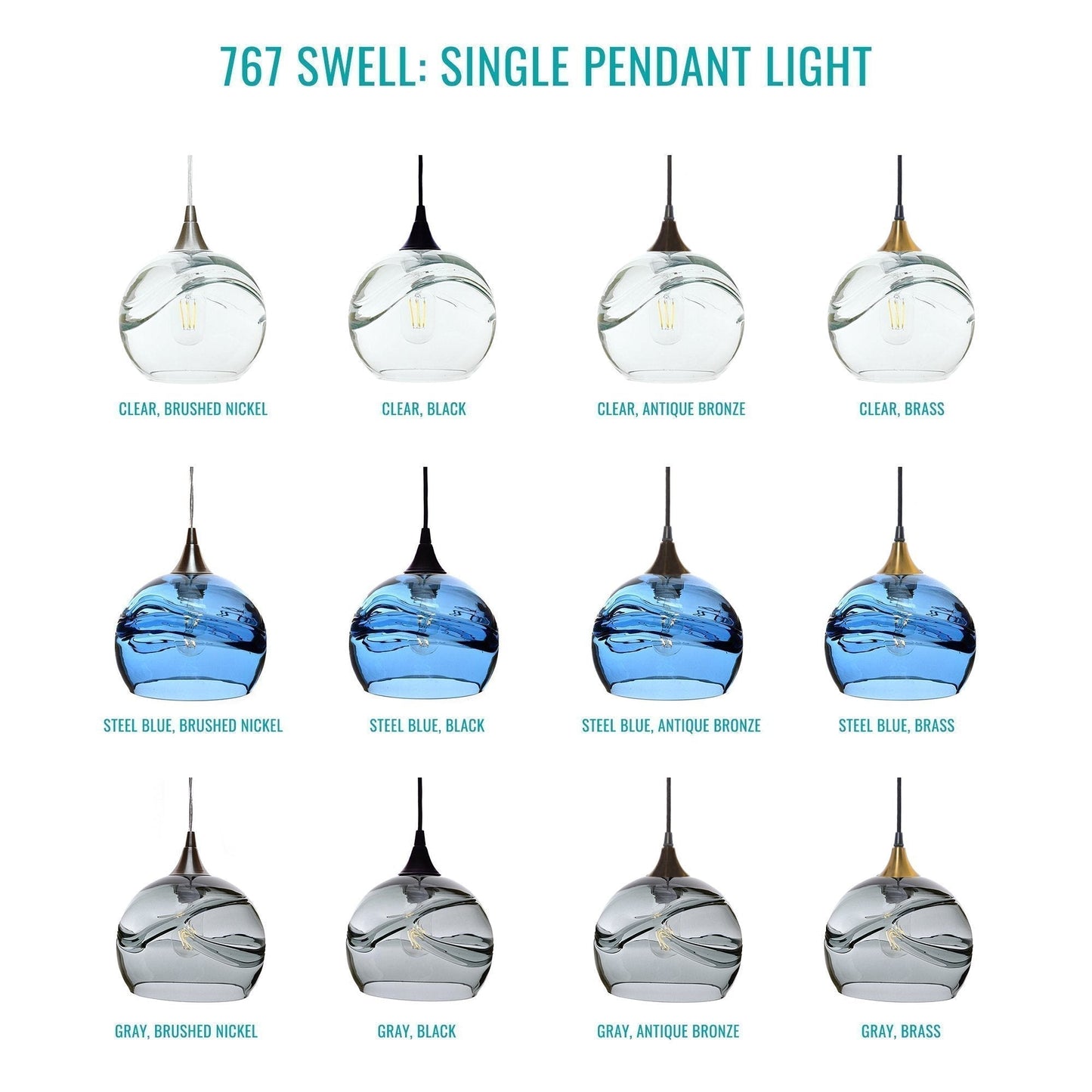 767 Swell: Single Pendant Light-Pendant Lights-Bicycle Glass Co-Steel Blue-Bicycle Glass Co