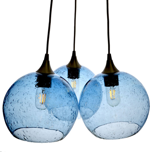 768 3-Cluster Chandelier-Glass-Bicycle Glass Co - Hotshop-Lunar-Steel Blue-Matte Black - 4ft Cord-Bicycle Glass Co