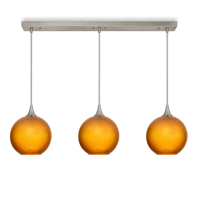 768 3 Pendant Linear Chandelier — Brushed Nickel - 4ft Cord / Celestial / Golden Amber