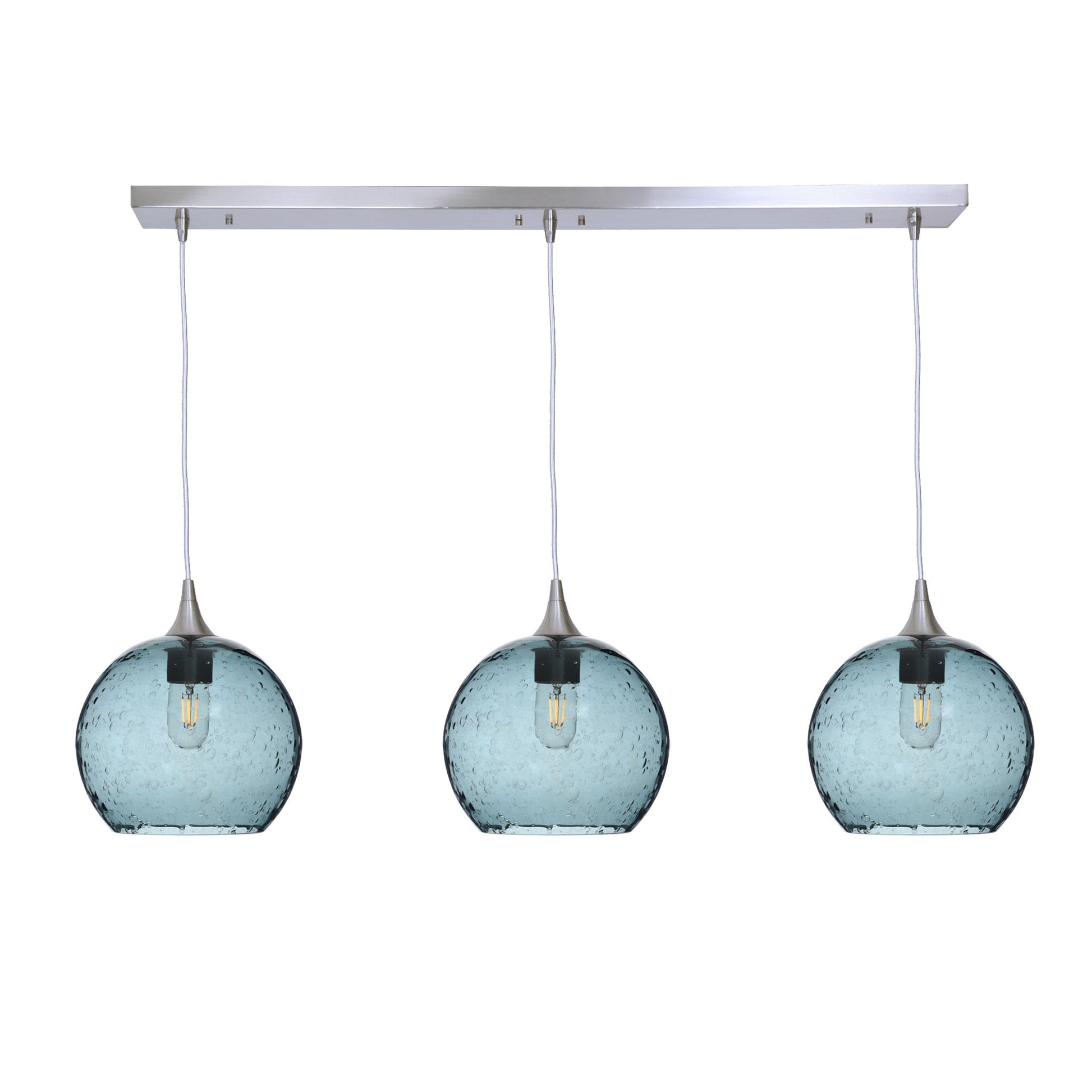 768 Lunar: 3 Pendant Linear Chandelier-Glass-Bicycle Glass Co - Hotshop-Slate Gray-Brushed Nickel-Bicycle Glass Co