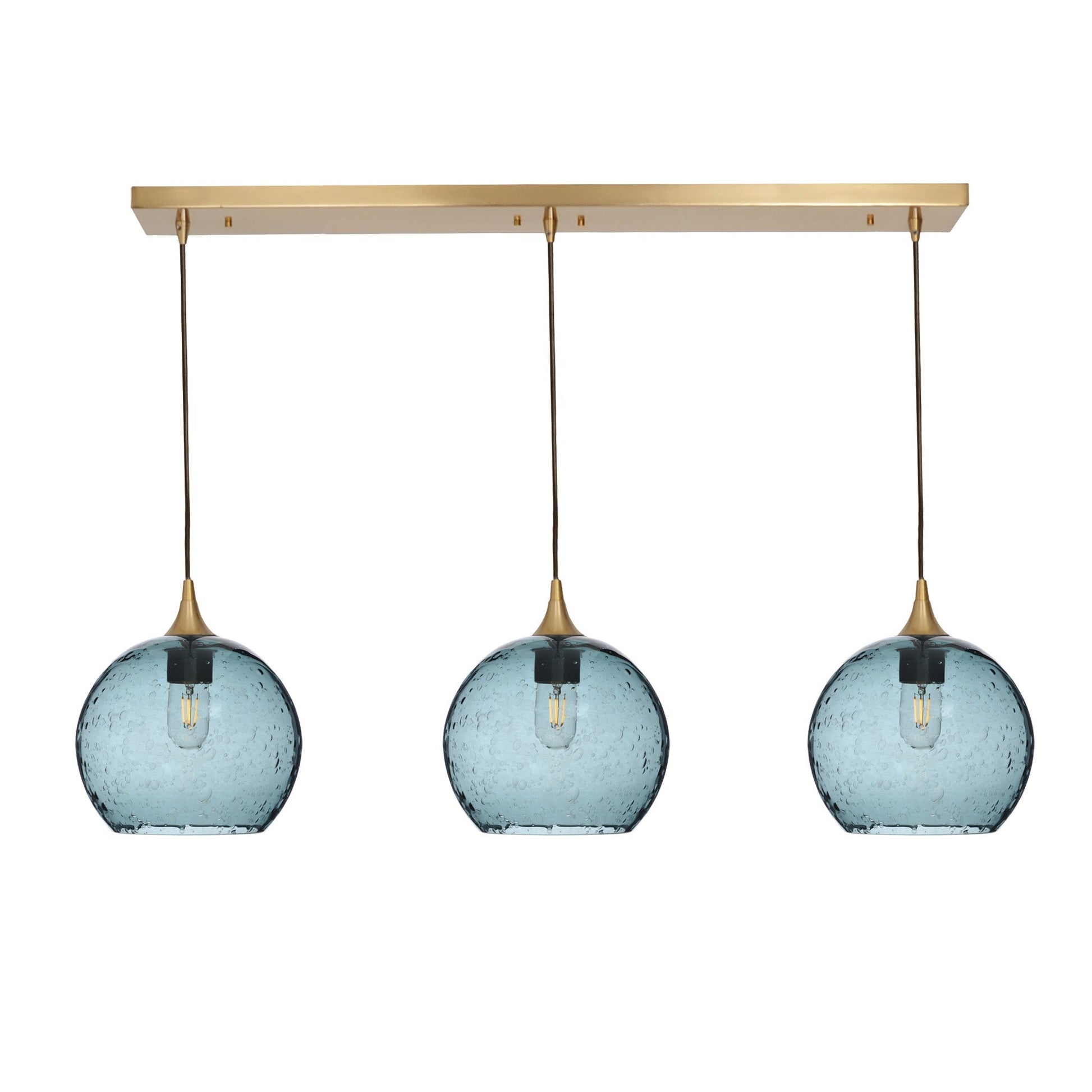 768 Lunar: 3 Pendant Linear Chandelier-Glass-Bicycle Glass Co - Hotshop-Slate Gray-Polished Brass-Bicycle Glass Co