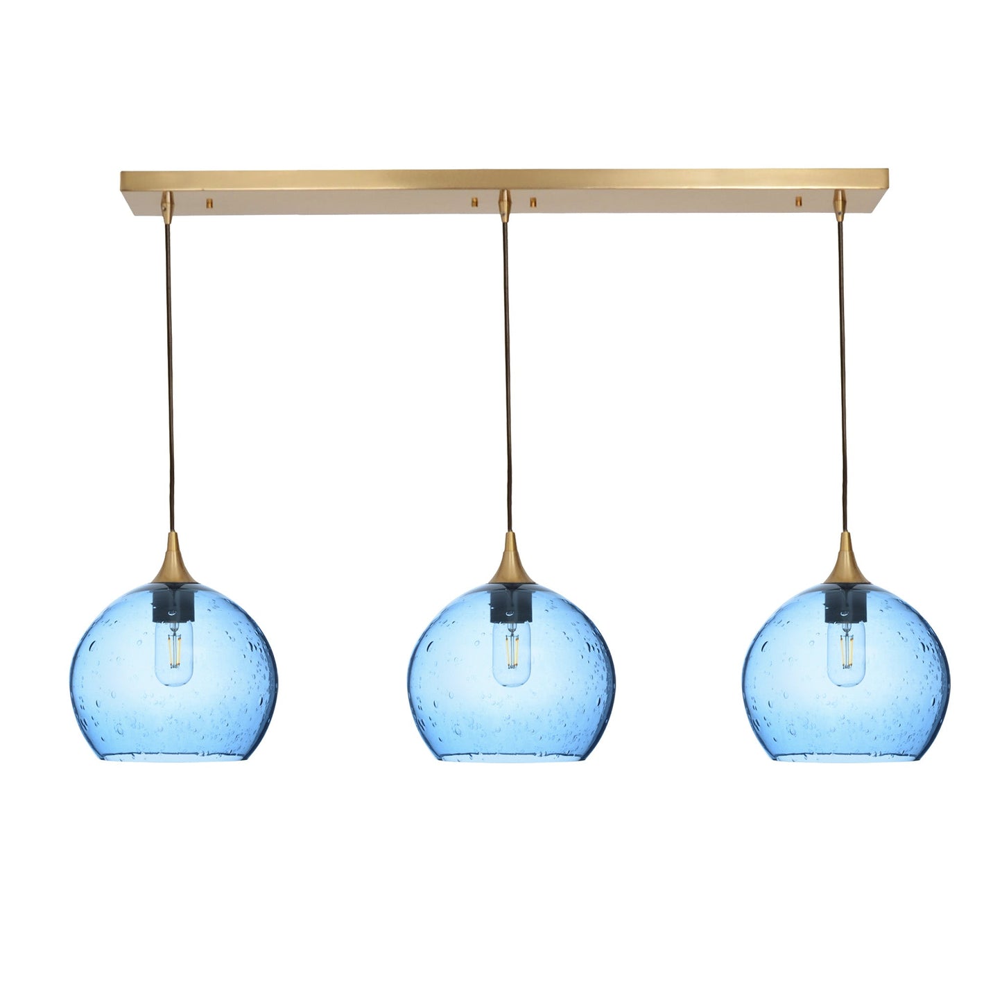 768 Lunar: 3 Pendant Linear Chandelier-Glass-Bicycle Glass Co - Hotshop-Steel Blue-Polished Brass-Bicycle Glass Co