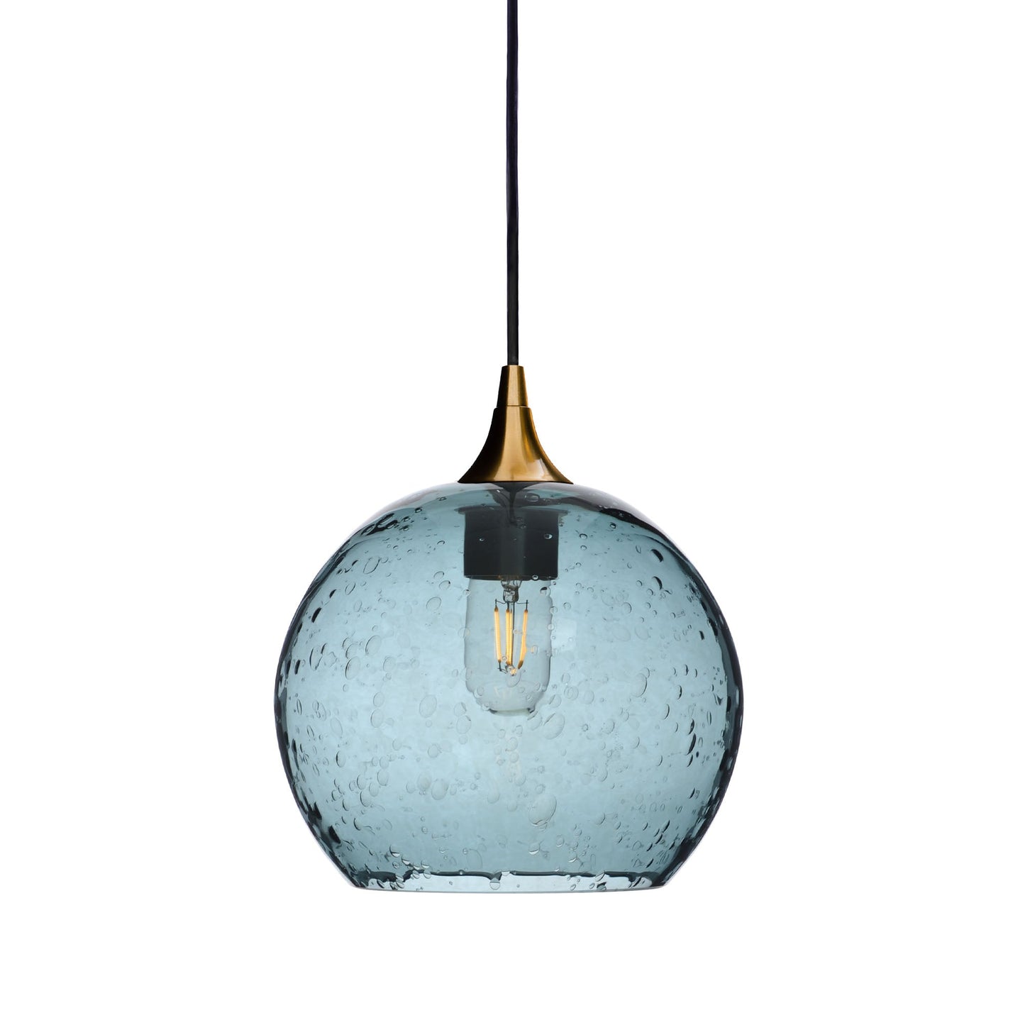 768 Lunar: Single Pendant Light-Glass-Bicycle Glass Co - Hotshop-Slate Gray-Polished Brass-Bicycle Glass Co