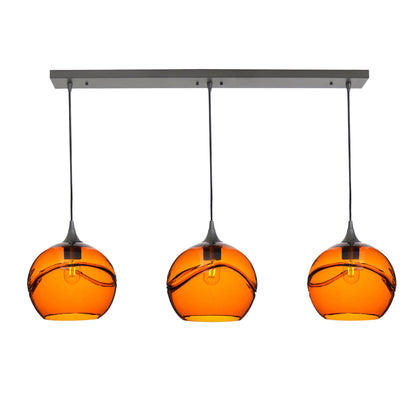 768 Swell: 3 Pendant Linear Chandelier-Glass-Bicycle Glass Co - Hotshop-Golden Amber-Antique Bronze-Bicycle Glass Co