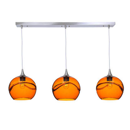 768 Swell: 3 Pendant Linear Chandelier-Glass-Bicycle Glass Co - Hotshop-Golden Amber-Brushed Nickel-Bicycle Glass Co