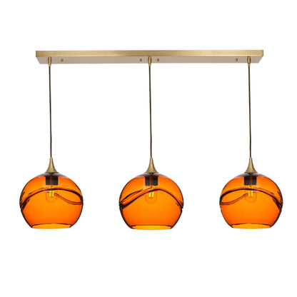 768 Swell: 3 Pendant Linear Chandelier-Glass-Bicycle Glass Co - Hotshop-Golden Amber-Polished Brass-Bicycle Glass Co
