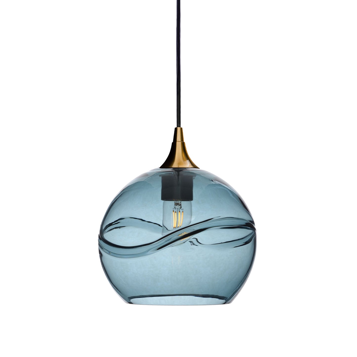 768 Swell: Single Pendant Light-Glass-Bicycle Glass Co - Hotshop-Slate Gray-Polished Brass-Bicycle Glass Co