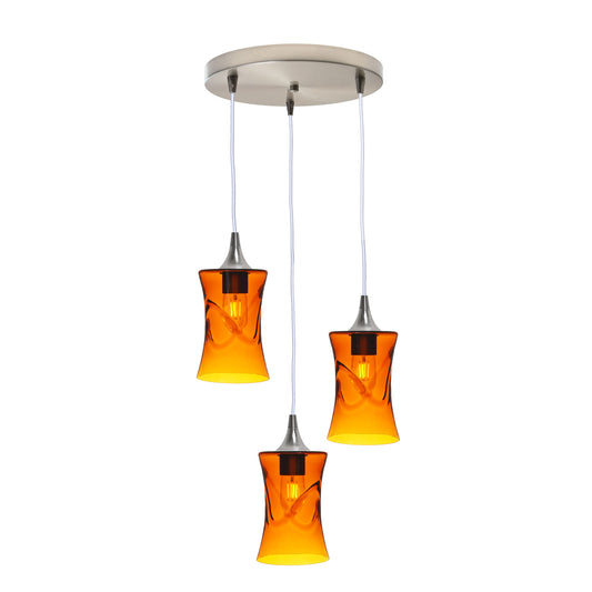 818 3 Pendant Cascade Chandelier-Glass-Bicycle Glass Co-Lunar-Steel Blue-Matte Black - 4ft Cord-Bicycle Glass Co
