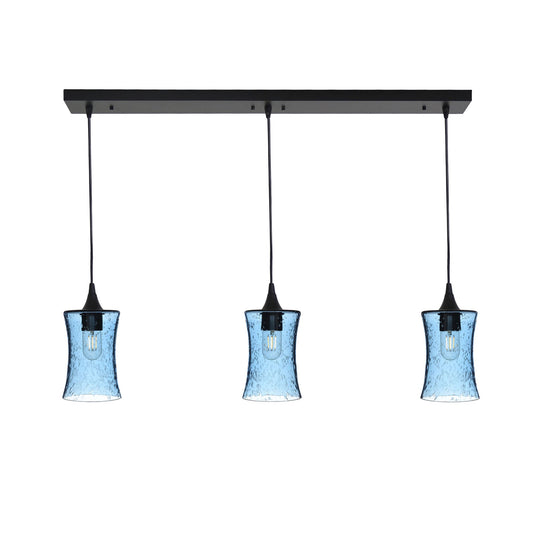818 3 Pendant Linear Chandelier-Glass-Bicycle Glass Co - Hardware-Matte Black - 4ft Cord-Lunar-Steel Blue-Bicycle Glass Co
