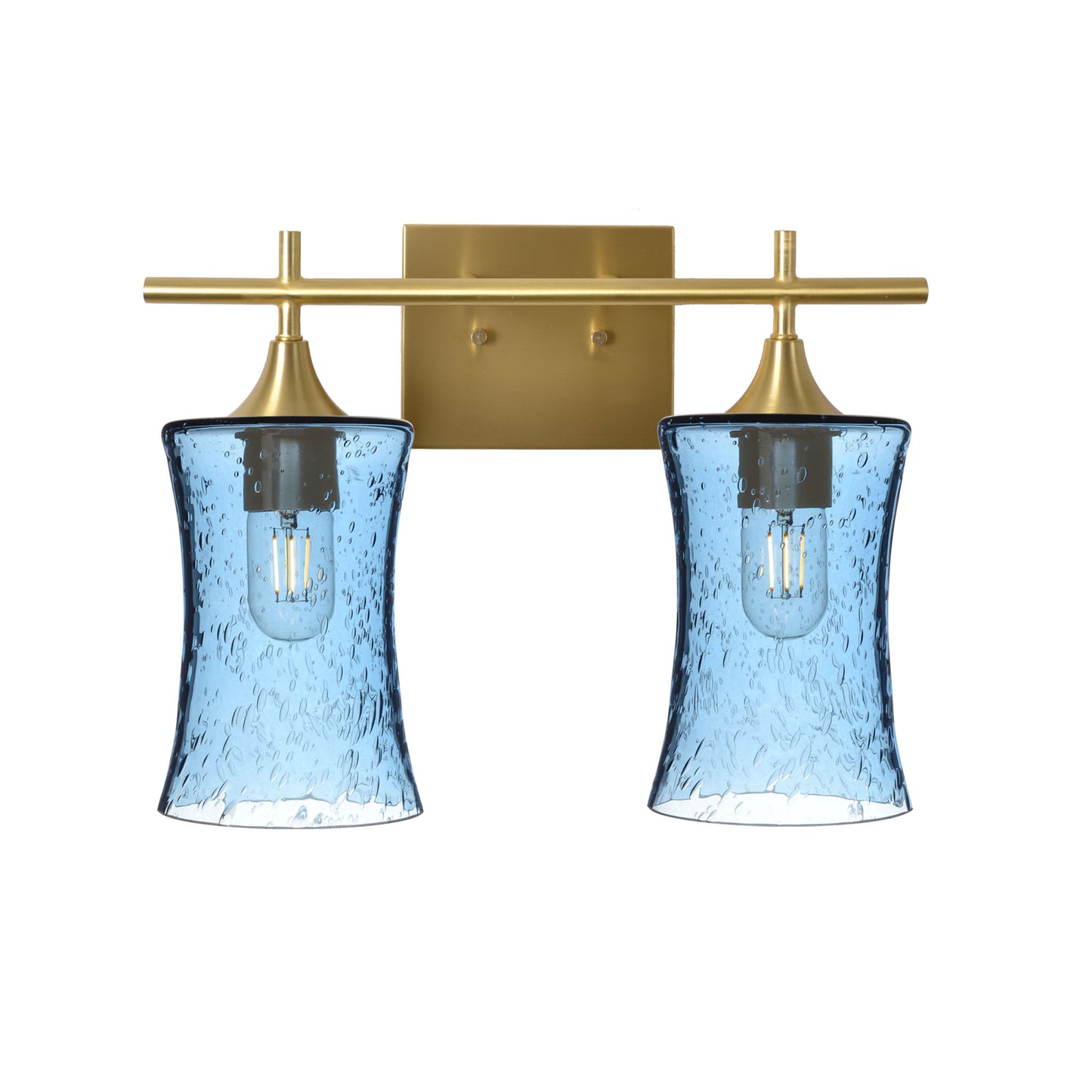 818 Lunar: 2 Light Wall Vanity-Glass-Bicycle Glass Co - Hotshop-Steel Blue-Polished Brass-Bicycle Glass Co