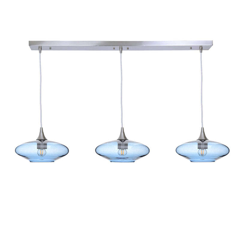 951 3 Pendant Linear Chandelier — Brushed Nickel - Custom / Lucent / Steel Blue