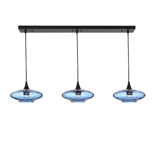 951 3 Pendant Linear Chandelier-Glass-Bicycle Glass Co - Hotshop-Matte Black - 4ft Cord-Lunar-Steel Blue-Bicycle Glass Co