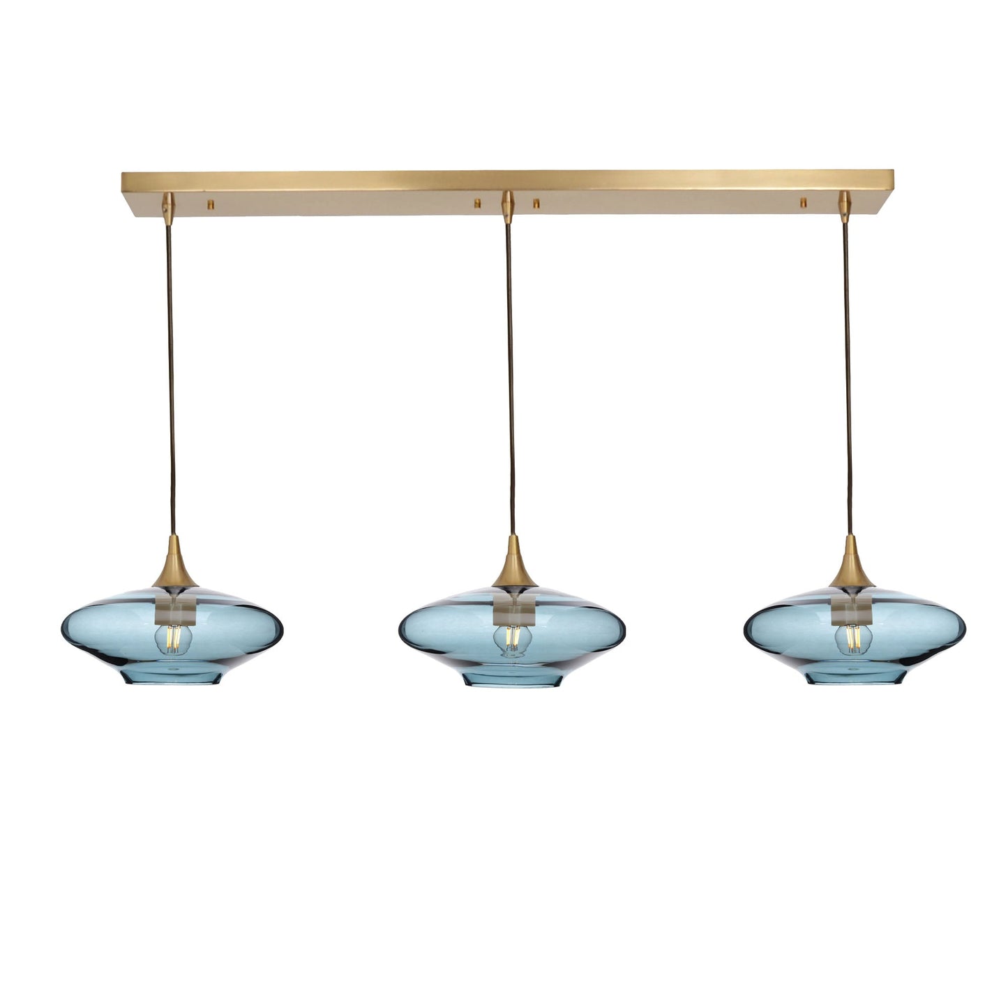 951 3 Pendant Linear Chandelier-Glass-Bicycle Glass Co - Hotshop-Polished Brass - 4ft Cord-Lucent-Slate Gray-Bicycle Glass Co