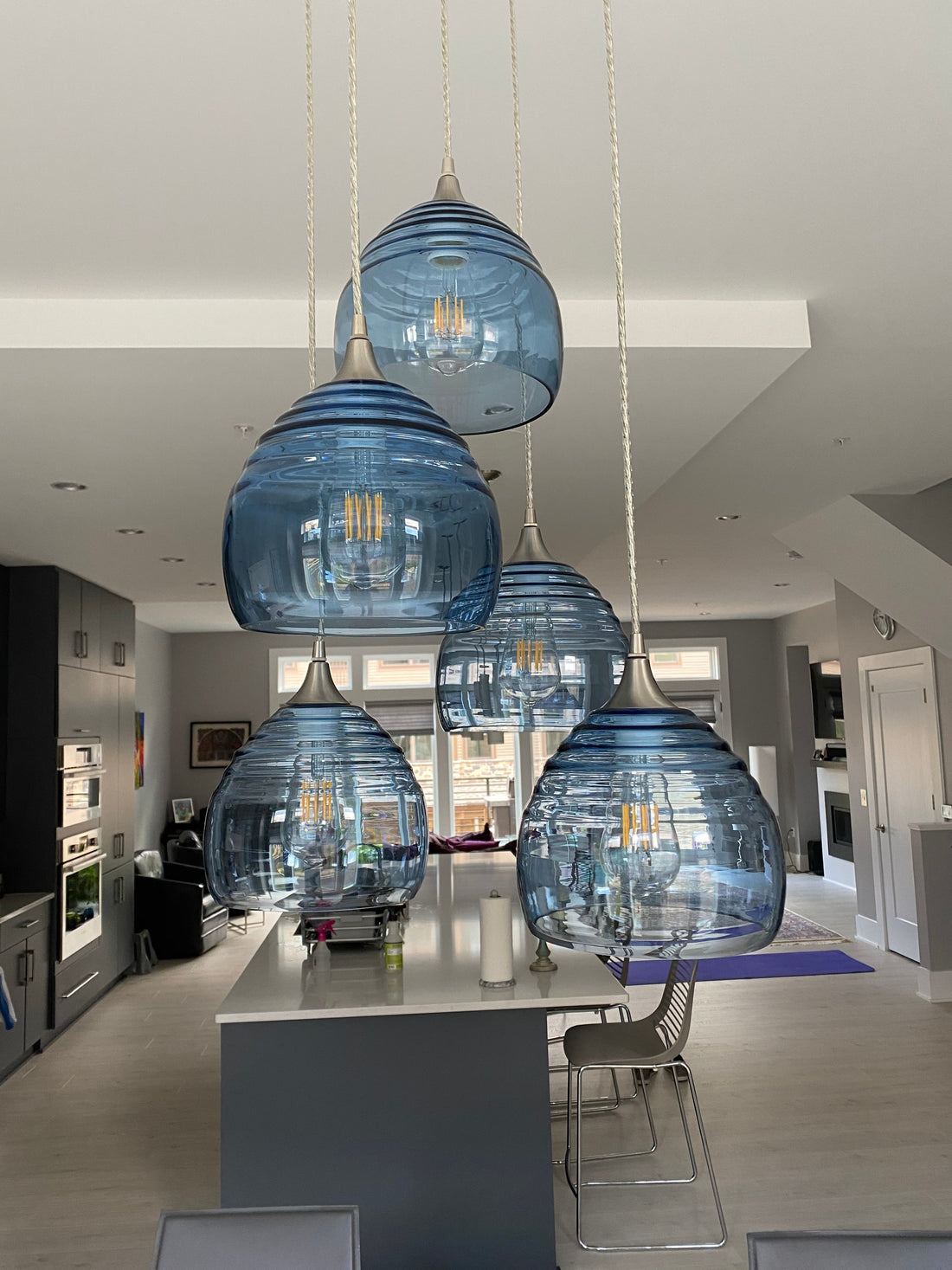 Bicycle Glass Lucent 302 5 Pendant Cascade Chandelier in Steel Blue