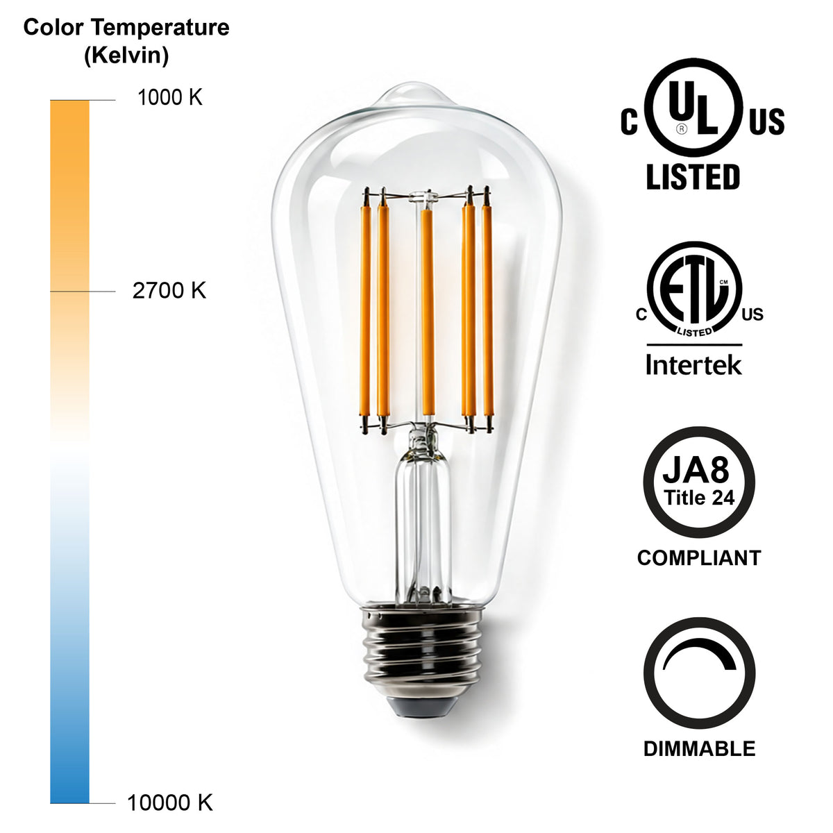 10 Watt LED Filament Bulb (2700k) - Dimmable & Energy-Efficient | Bicycle Glass Co.-Lightbulb-Bicycle Glass Co - Hardware-Single Bulb-Bicycle Glass Co