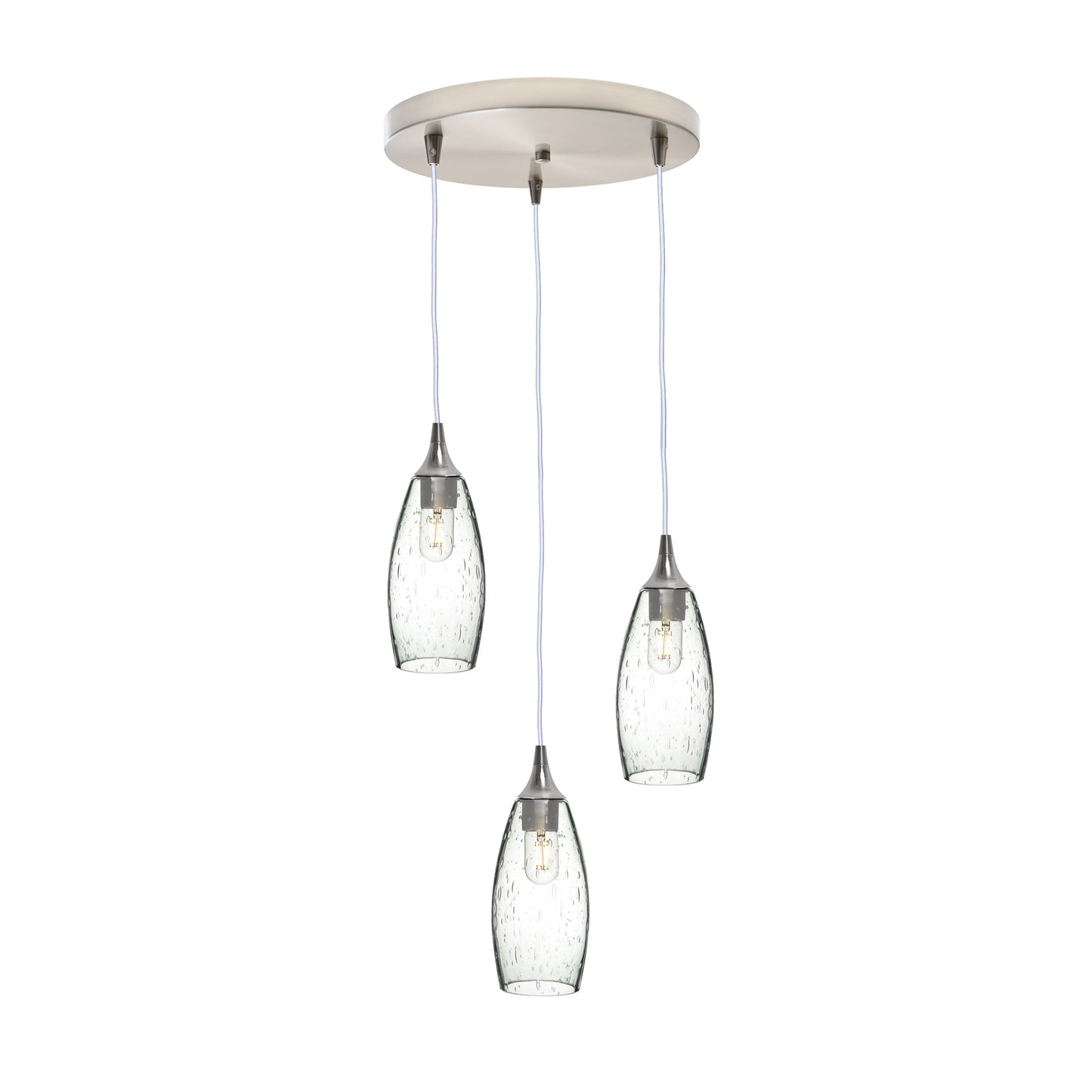 147 3 Pendant Cascade Chandelier-Glass-Bicycle Glass Co-Lunar-Eco Clear-Brushed Nickel - 4ft Cord-Bicycle Glass Co
