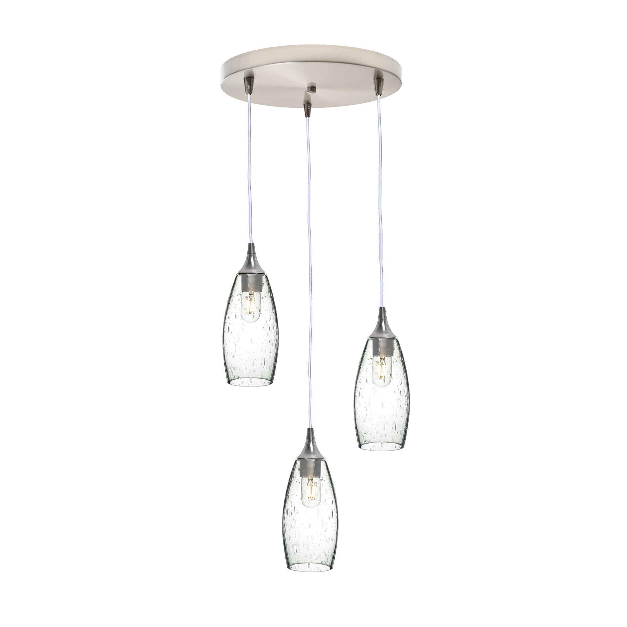 147 3 Pendant Cascade Chandelier-Glass-Bicycle Glass Co-Lunar-Eco Clear-Brushed Nickel - 4ft Cord-Bicycle Glass Co