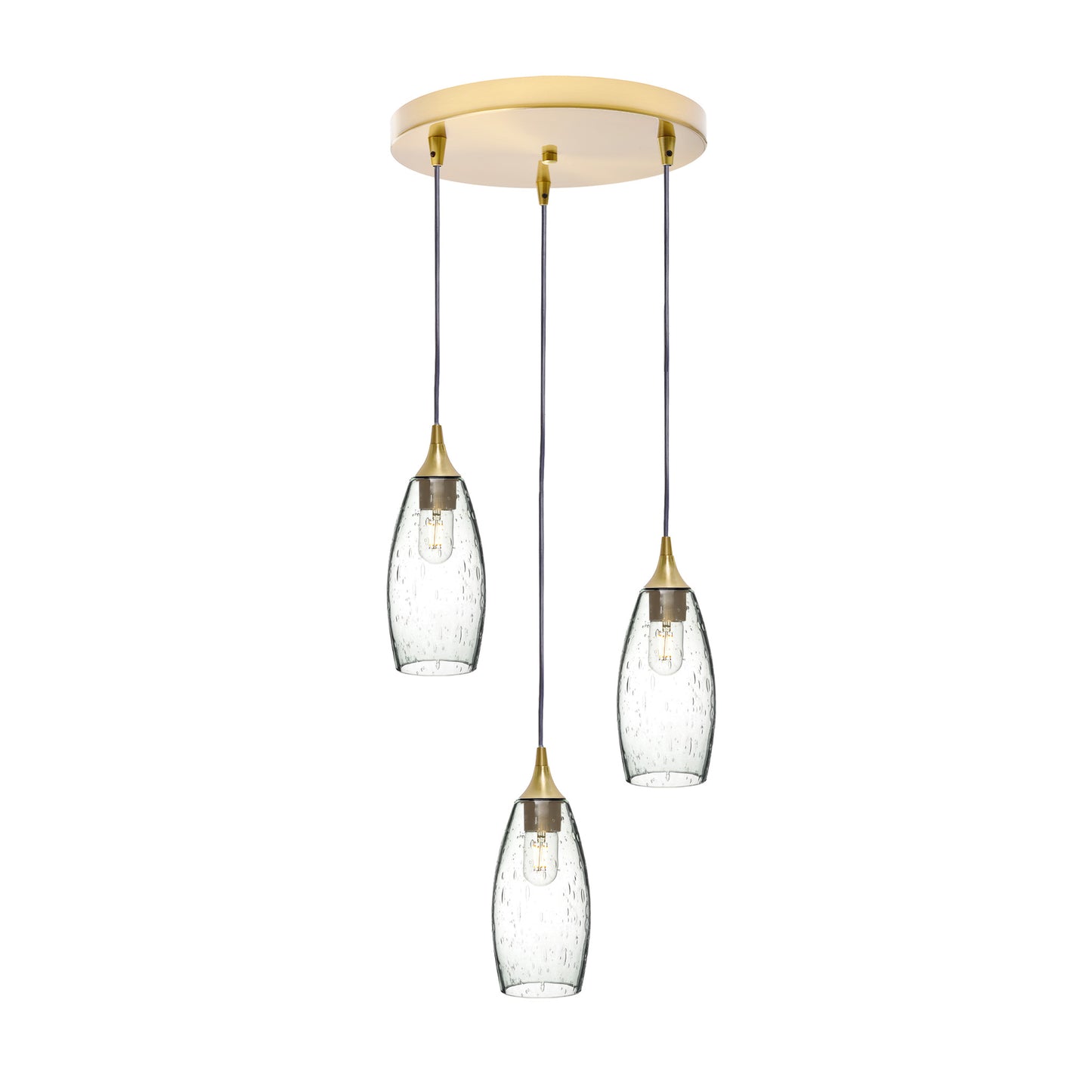 147 3 Pendant Cascade Chandelier-Glass-Bicycle Glass Co-Lunar-Eco Clear-Polished Brass - 4ft Cord-Bicycle Glass Co