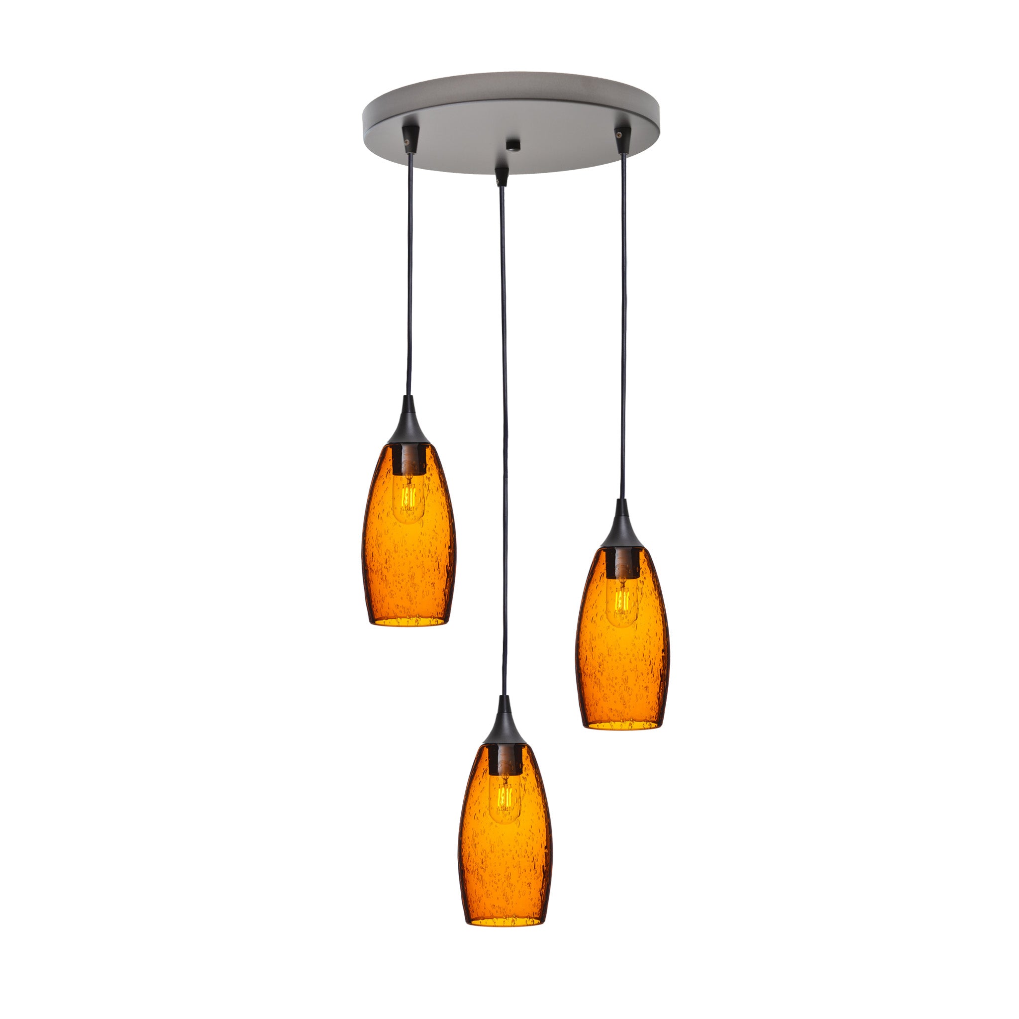 147 3 Pendant Cascade Chandelier-Glass-Bicycle Glass Co-Lunar-Golden Amber-Antique Bronze - 4ft Cord-Bicycle Glass Co