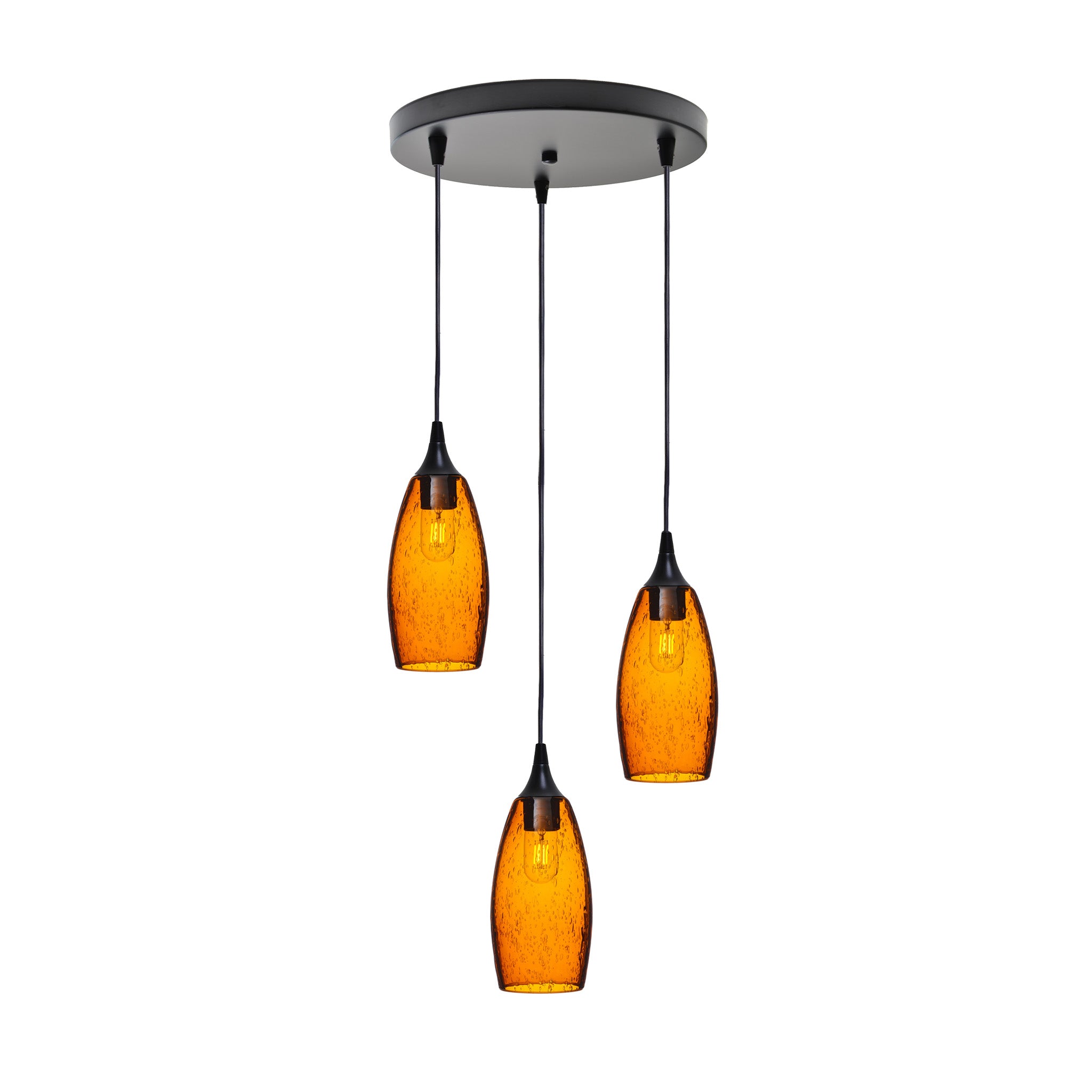 147 3 Pendant Cascade Chandelier-Glass-Bicycle Glass Co-Lunar-Golden Amber-Matte Black - 4ft Cord-Bicycle Glass Co