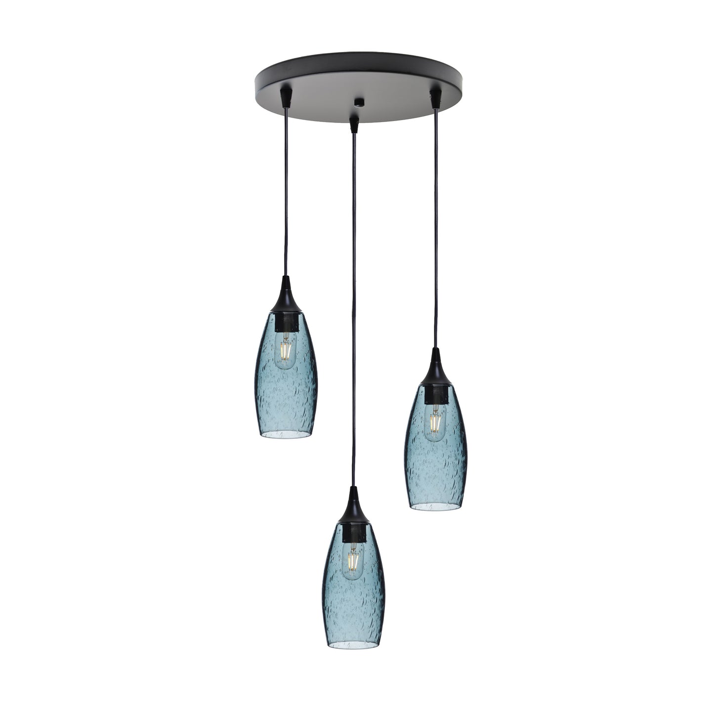 147 3 Pendant Cascade Chandelier-Glass-Bicycle Glass Co-Lunar-Slate Gray-Matte Black - 4ft Cord-Bicycle Glass Co