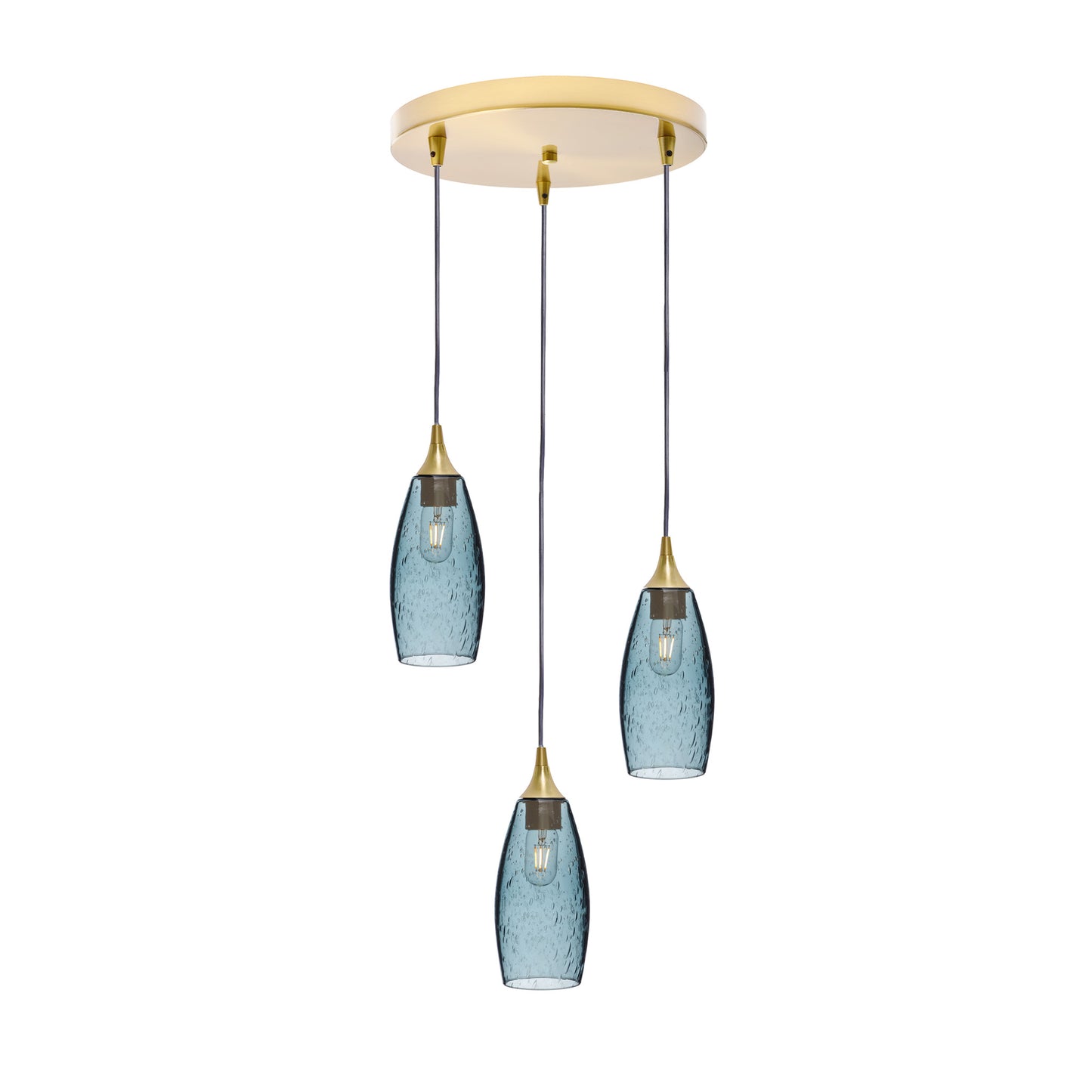 147 3 Pendant Cascade Chandelier-Glass-Bicycle Glass Co-Lunar-Slate Gray-Polished Brass - 4ft Cord-Bicycle Glass Co