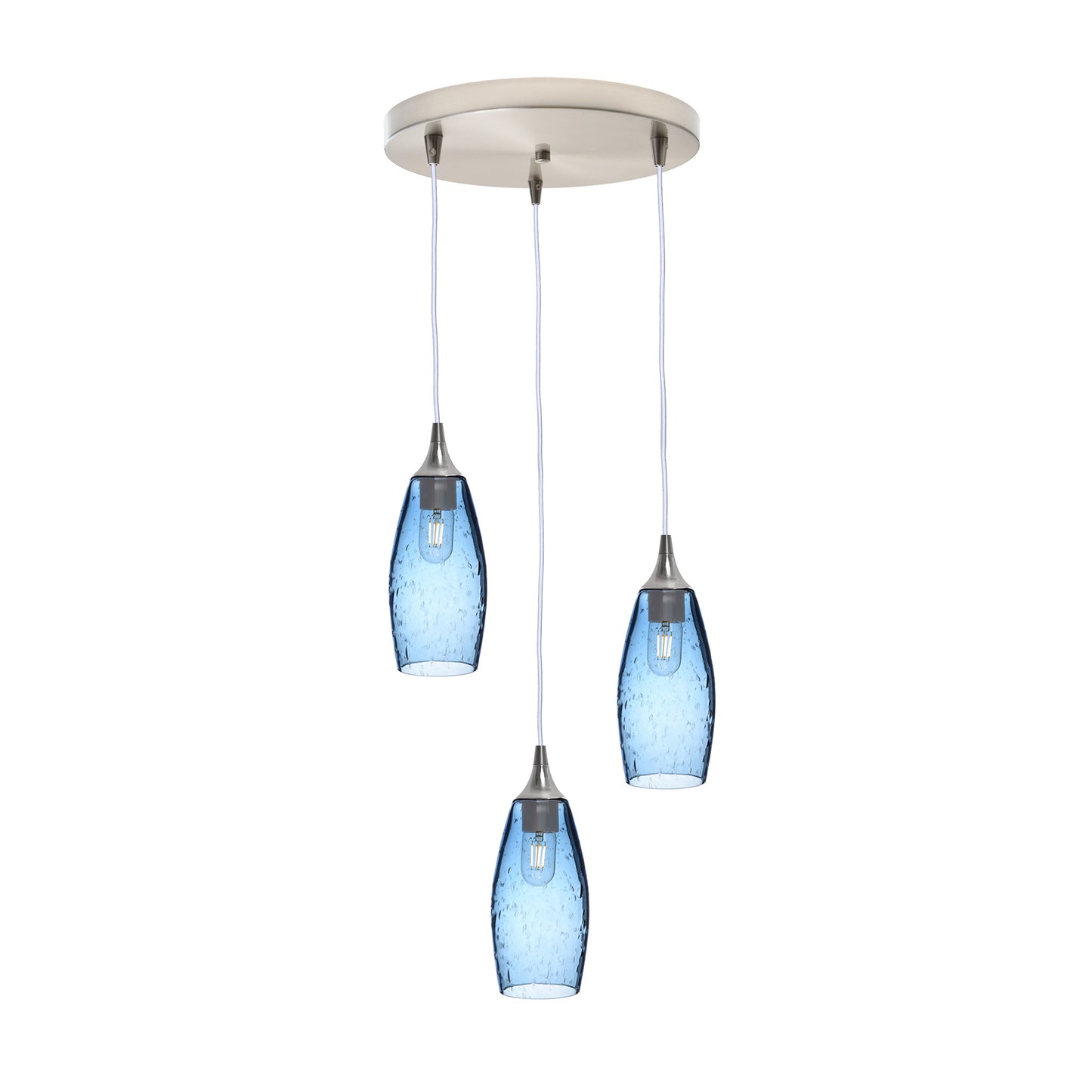147 3 Pendant Cascade Chandelier-Glass-Bicycle Glass Co-Lunar-Steel Blue-Brushed Nickel - 4ft Cord-Bicycle Glass Co