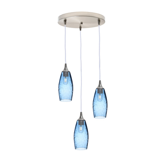 147 3 Pendant Cascade Chandelier-Glass-Bicycle Glass Co-Lunar-Steel Blue-Brushed Nickel - 4ft Cord-Bicycle Glass Co