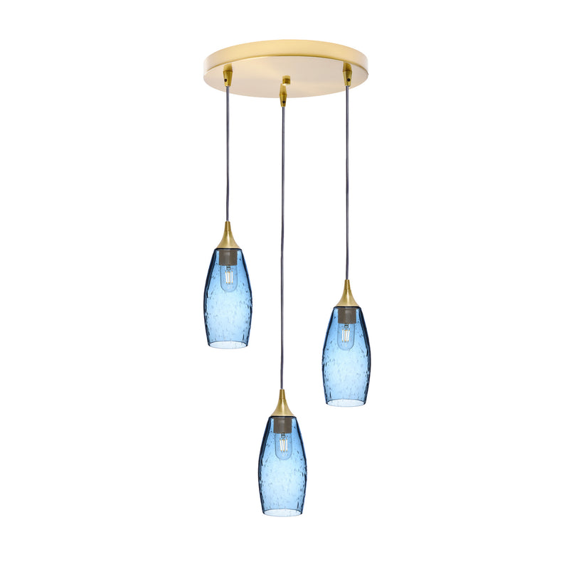 147 3 Pendant Cascade Chandelier — Lunar / Steel Blue / Polished Brass - 8ft Cord