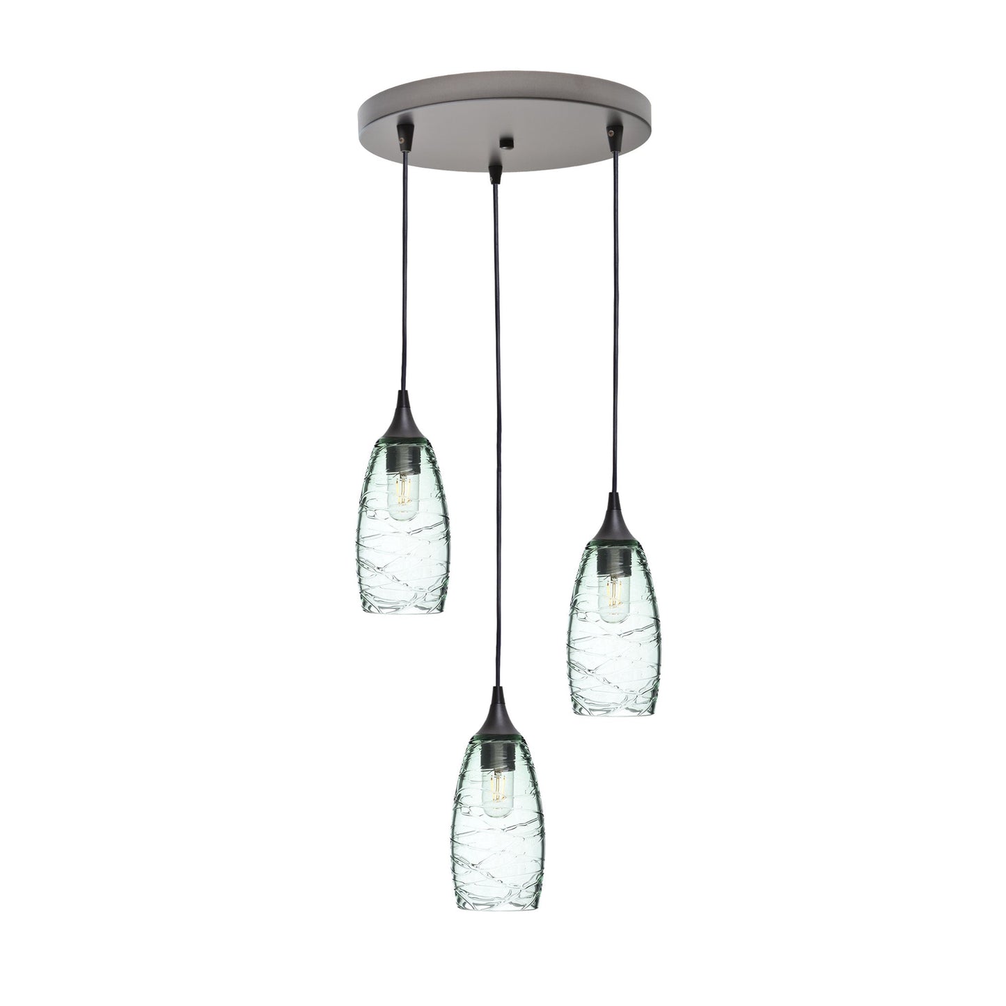 147 3 Pendant Cascade Chandelier-Glass-Bicycle Glass Co-Spun-Eco Clear-Antique Bronze - 4ft Cord-Bicycle Glass Co