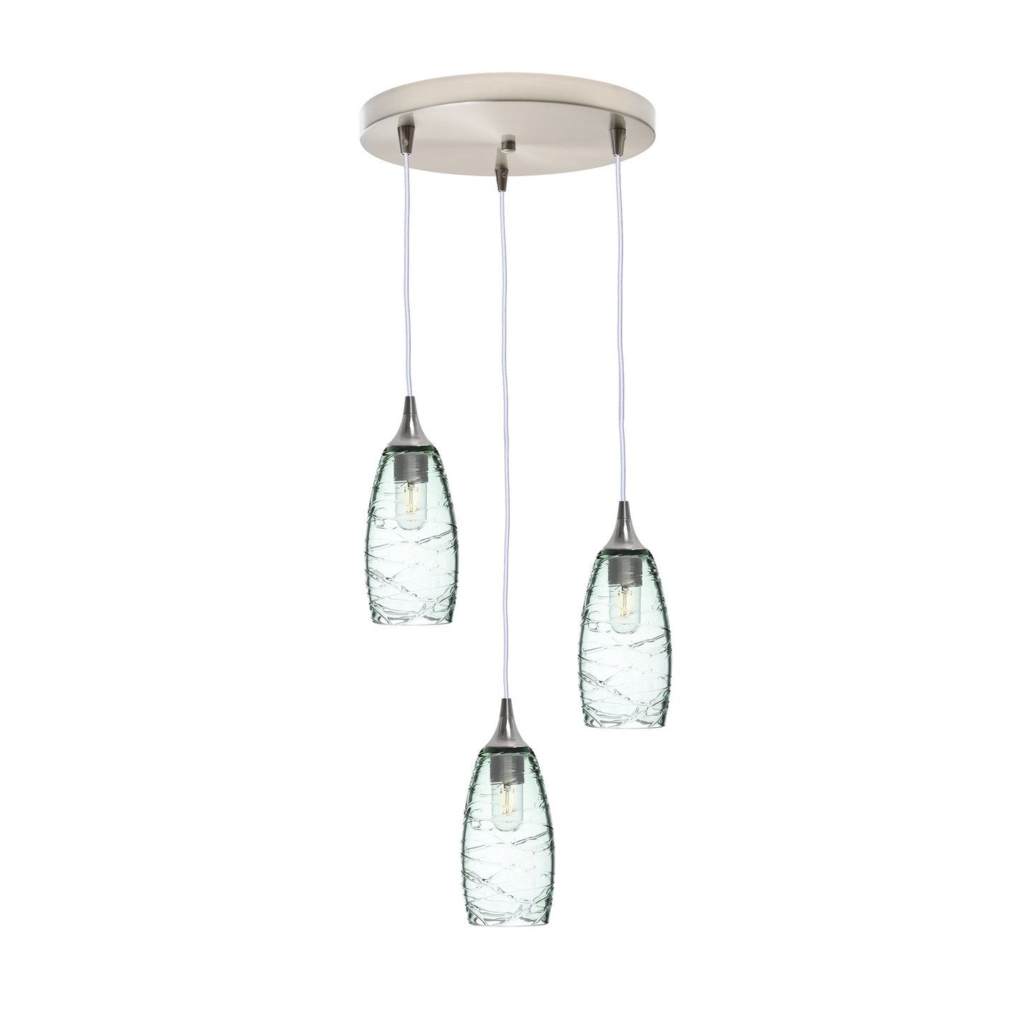 147 3 Pendant Cascade Chandelier-Glass-Bicycle Glass Co-Spun-Eco Clear-Brushed Nickel - 4ft Cord-Bicycle Glass Co